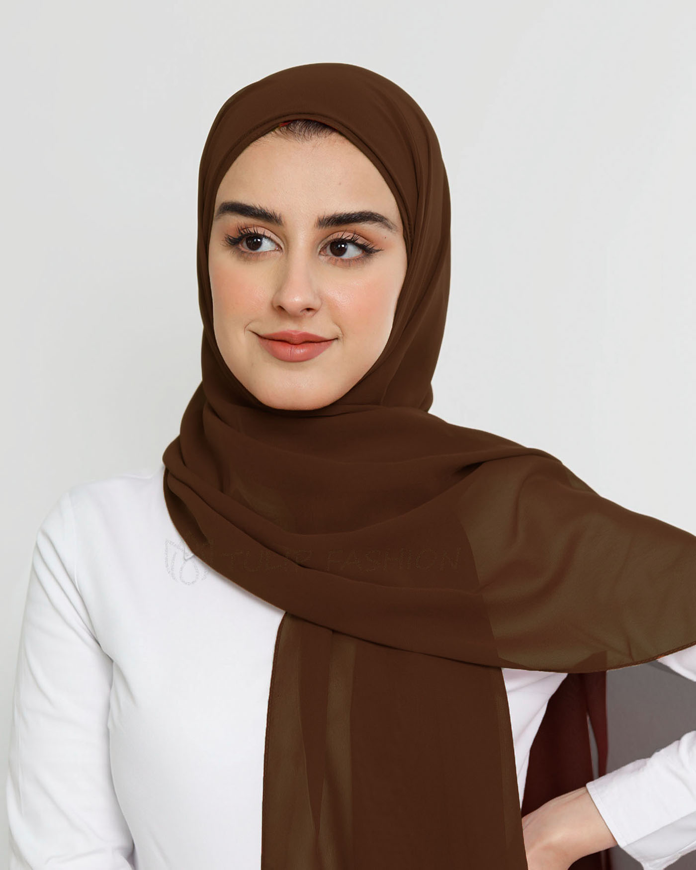 Hijab - Instant Chiffon Med Cap - Mörkbrun