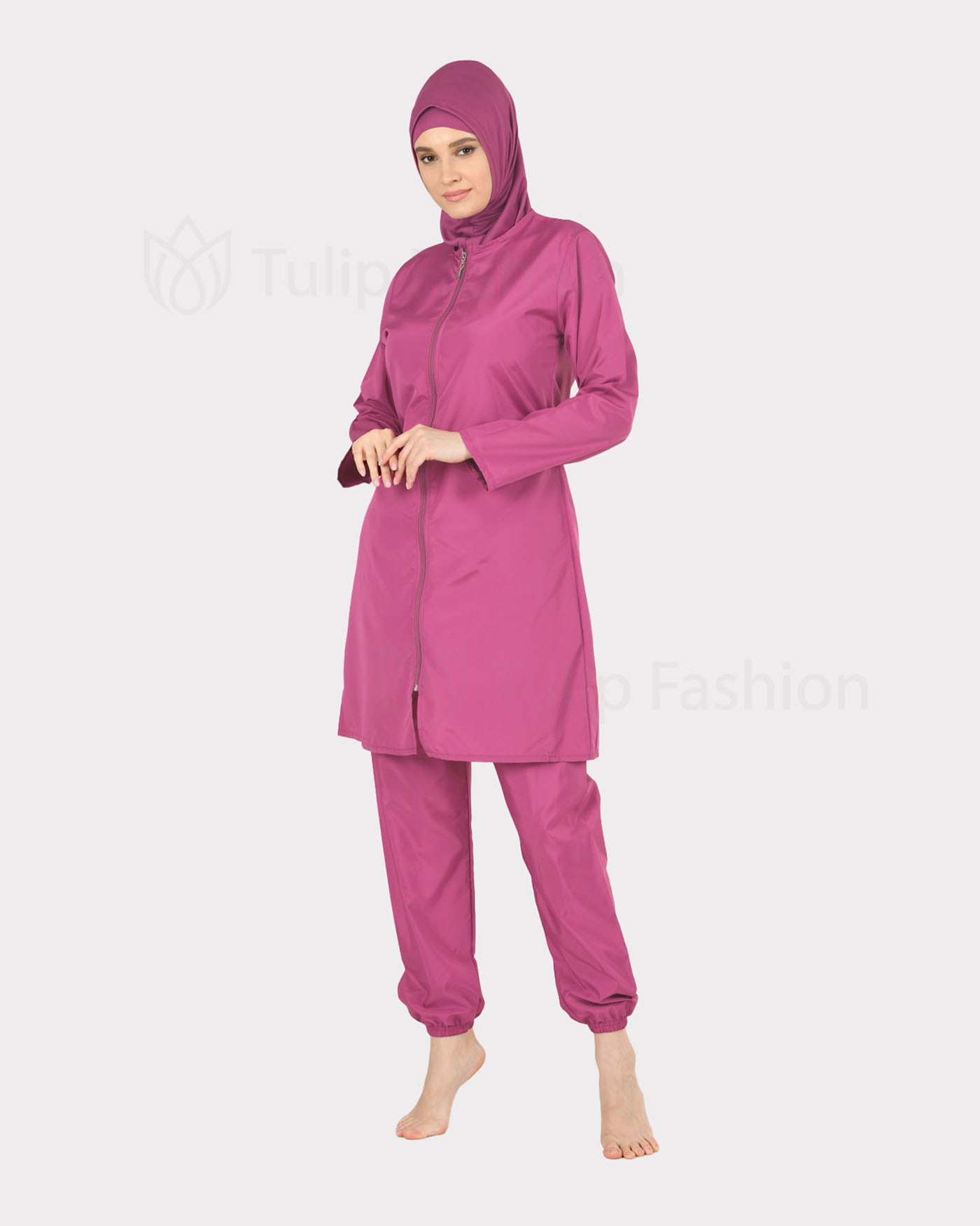 Muslimsk baddräkt med hijab - Ljusrosa