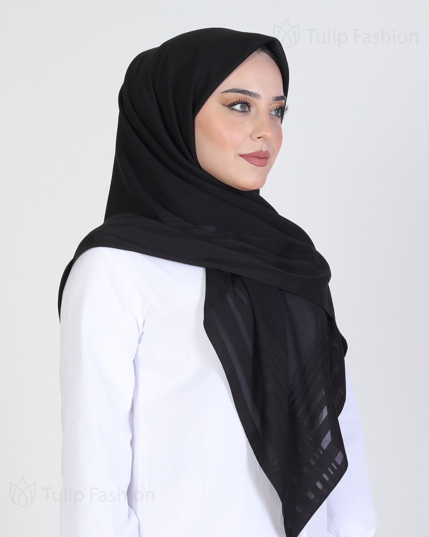 Hijab - Chiffon Stripes 120 cm - Svart