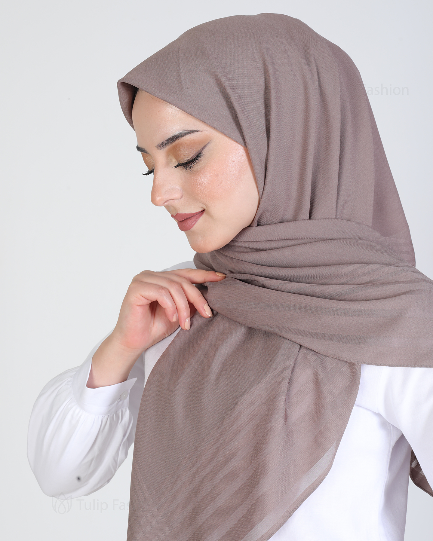 Hijab - Chiffon Stripes 120 cm - Kakao Brun