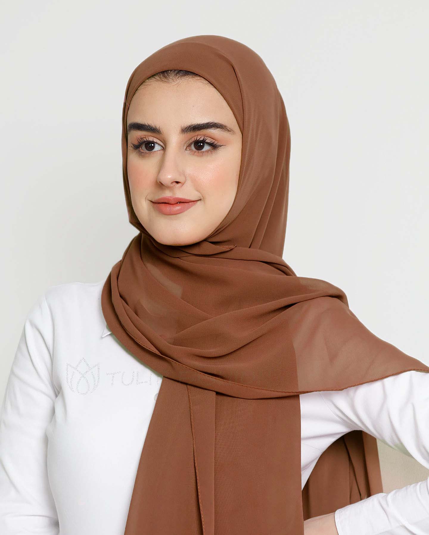 Hijab - Instant Chiffon Med Cap - Valnötsbrun
