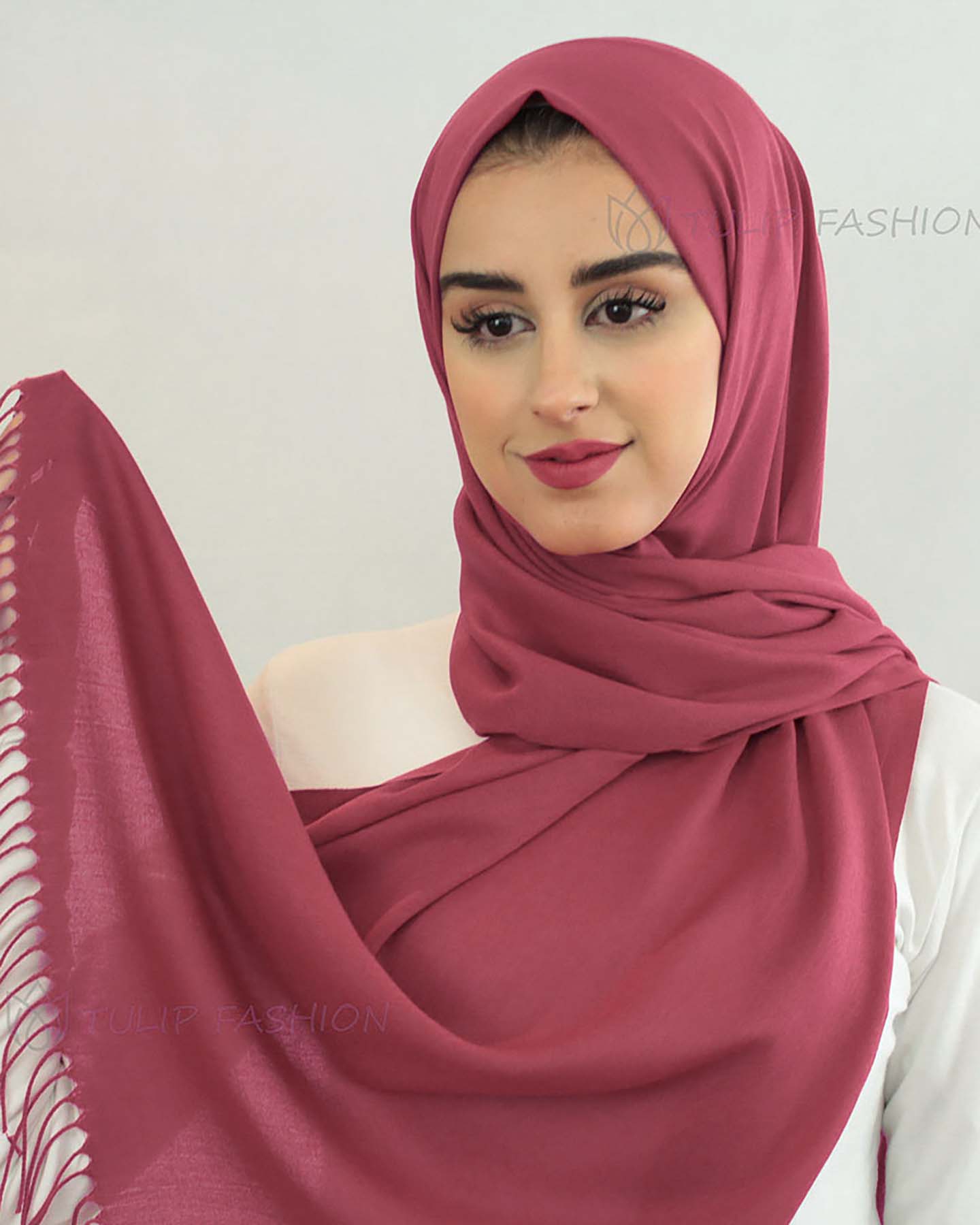 Hijab - Pashmina - Mörkrosa