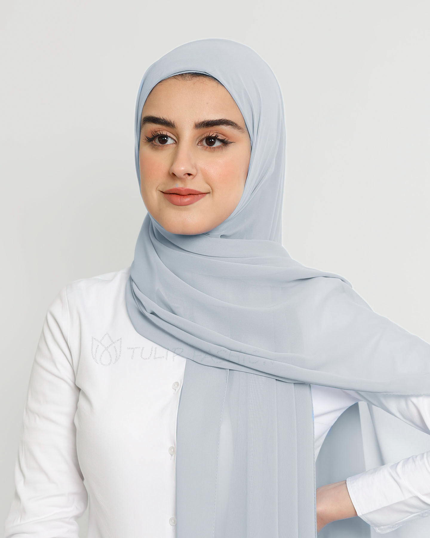 Hijab - Instant Chiffon Med Cap - Ljusgrå