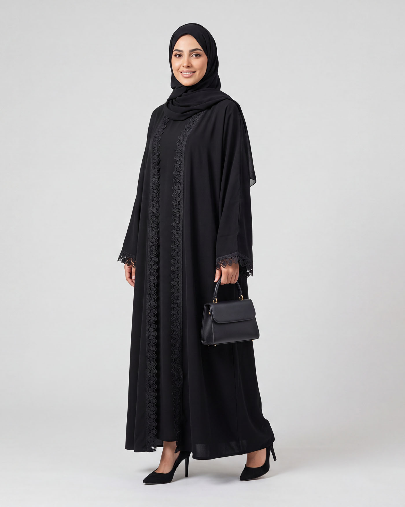 Abaya - Lace Decorated - Black