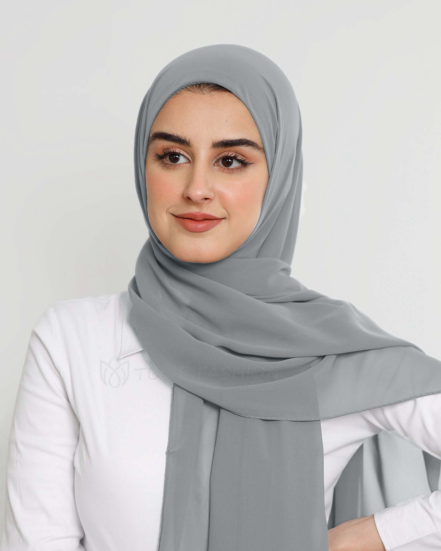 Hijab - Instant Chiffon Med Cap - Medelgrå