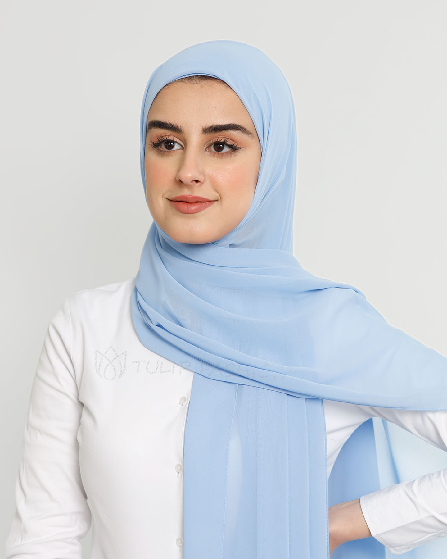 Hijab - Instant Chiffon Med Cap - Himmelsblå