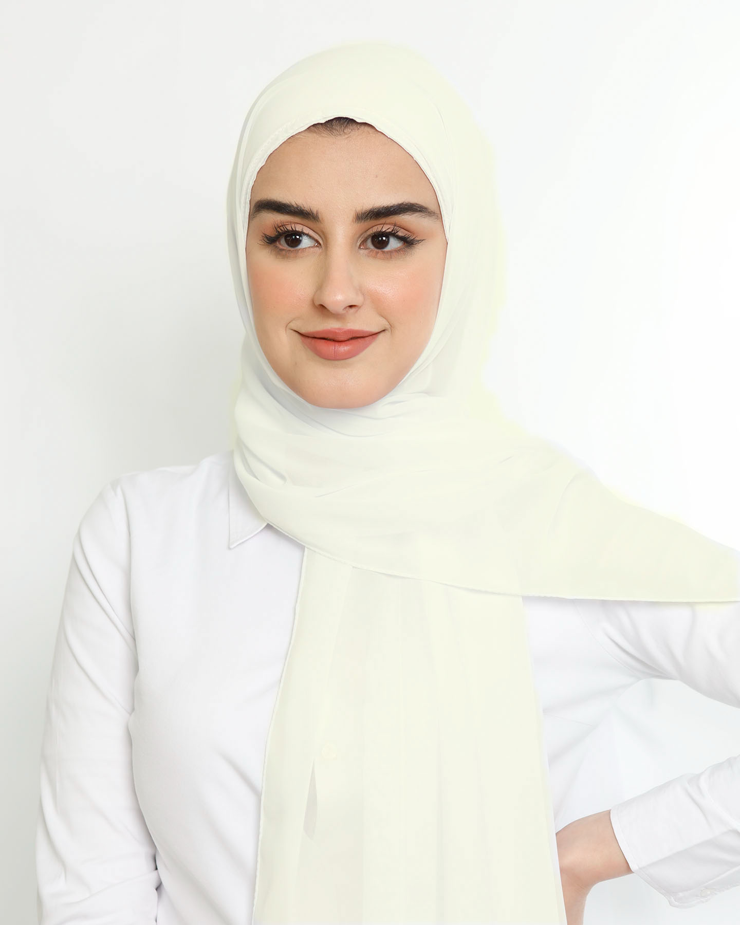 Hijab - Instant Chiffon Med Cap - Kräm