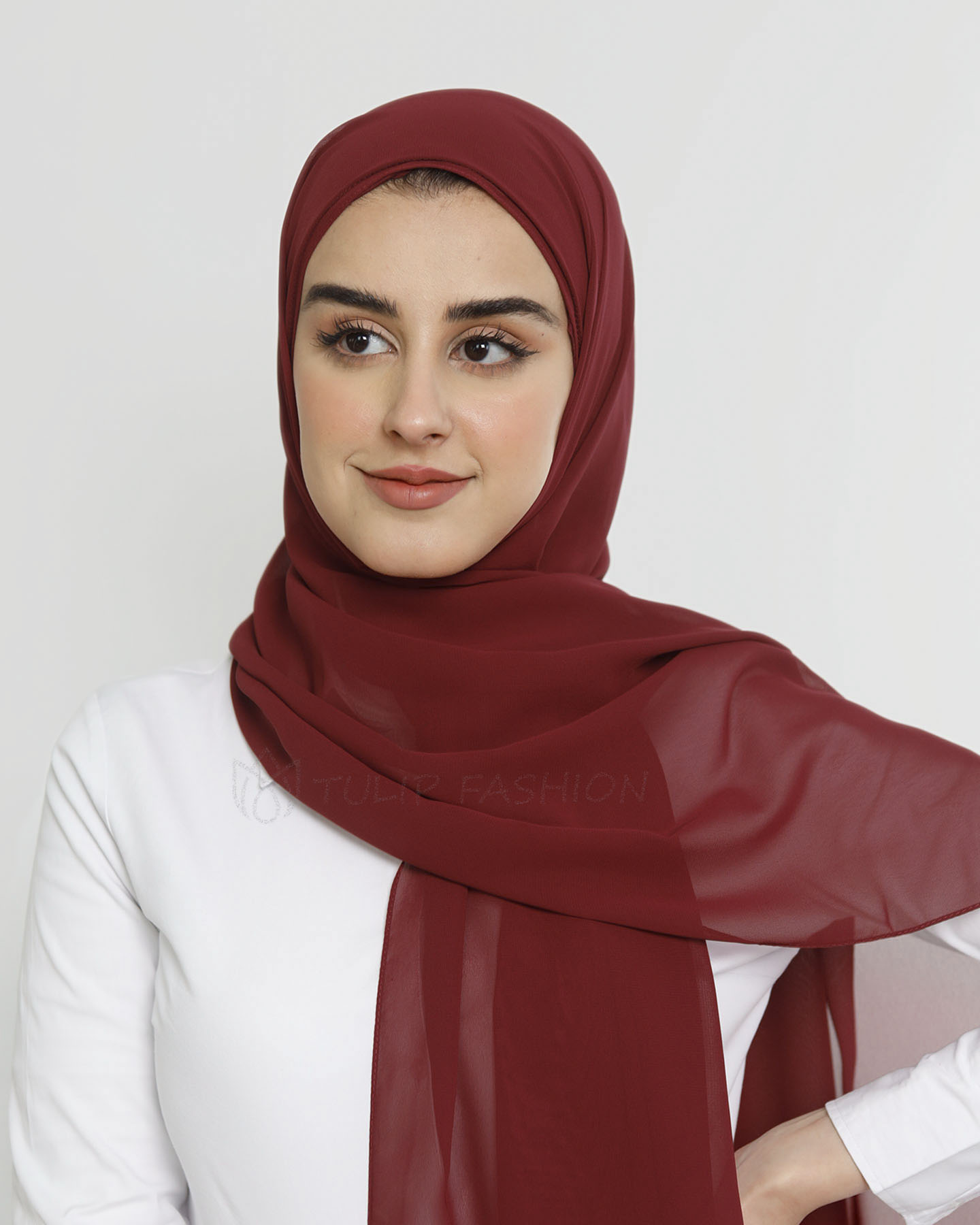 Hijab - Instant Chiffon Med Cap - Ljus Maroon