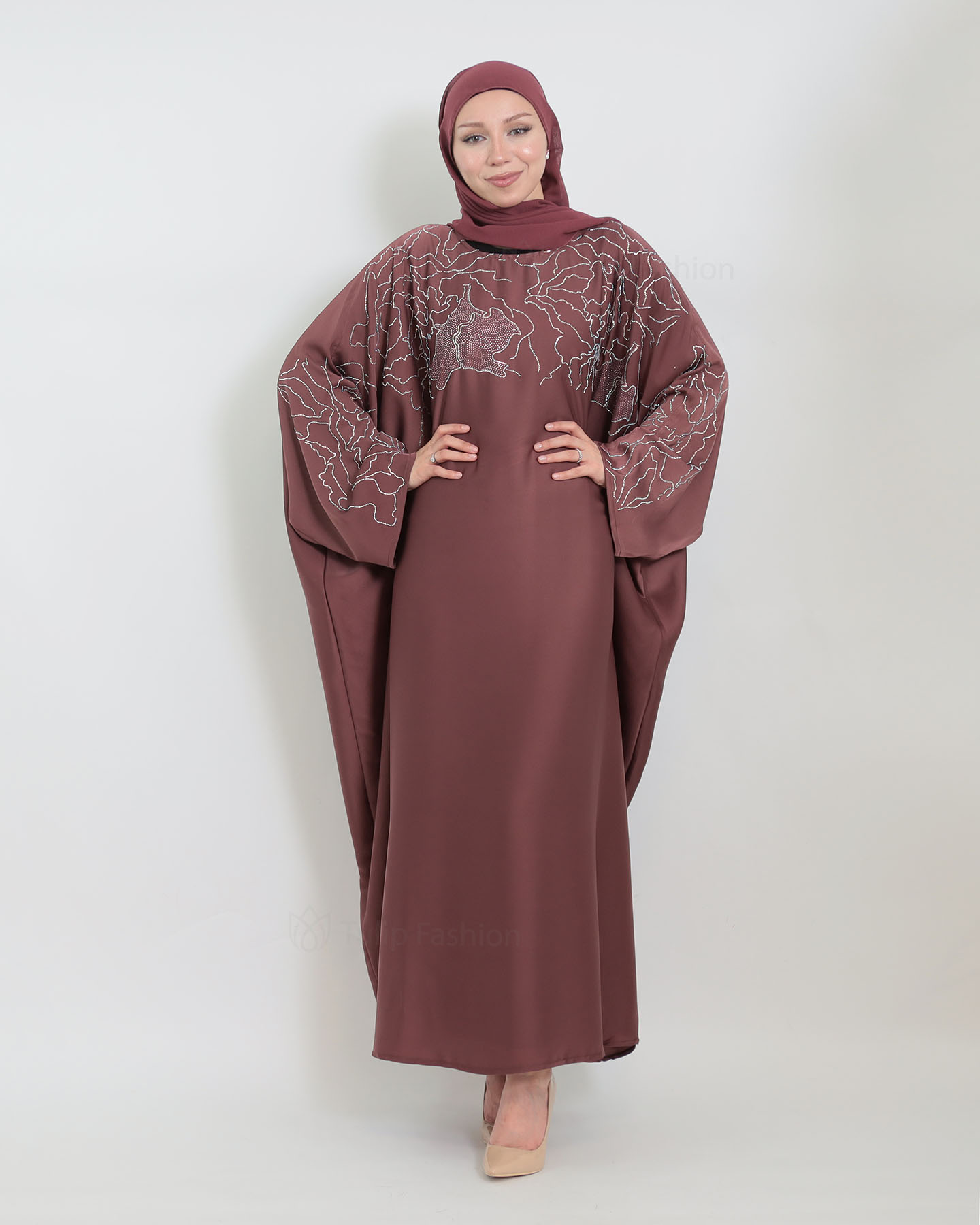 Butterfly Abaya - Sten Dekorerad - Mauve