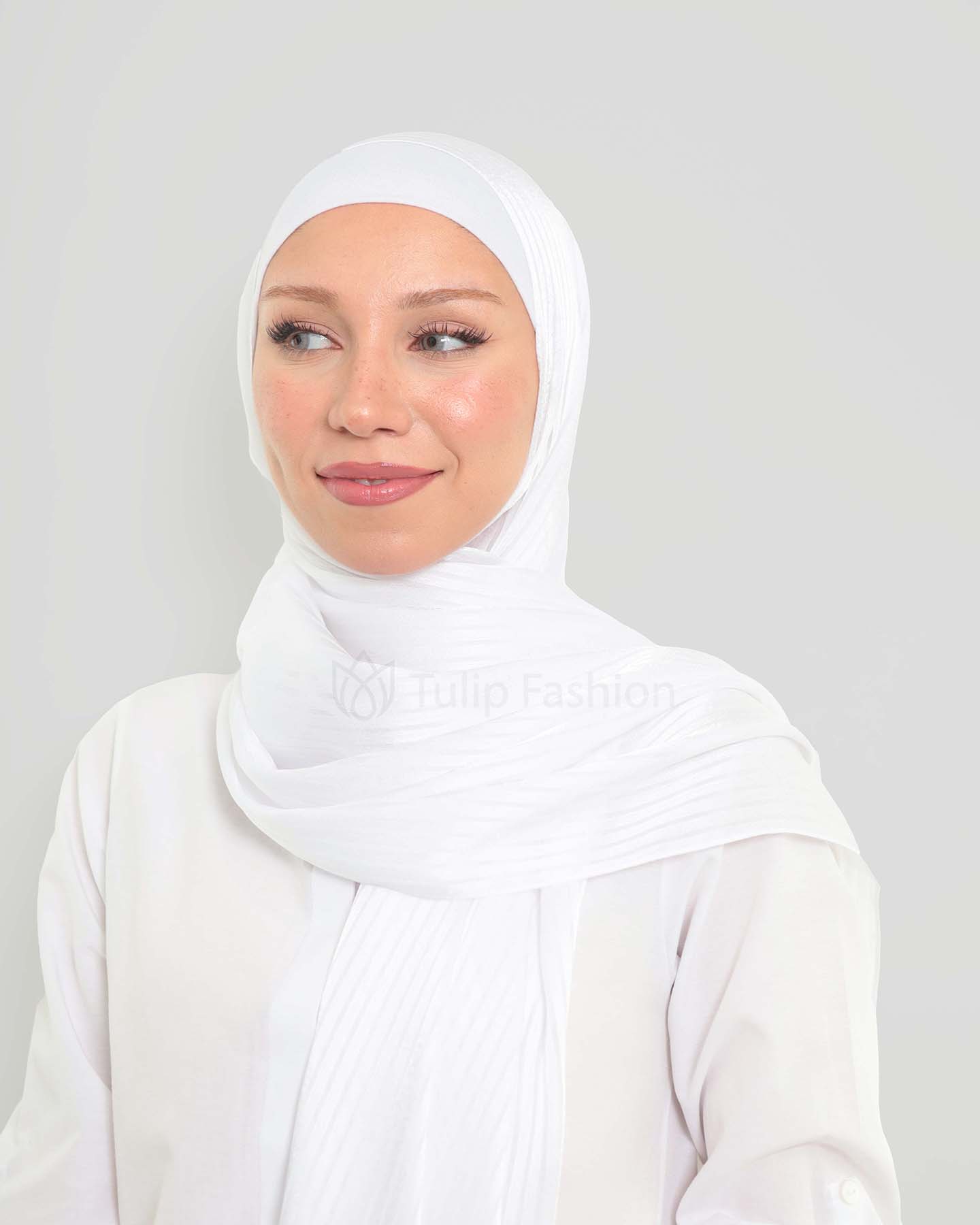 Hijab - Satin striped - Vit