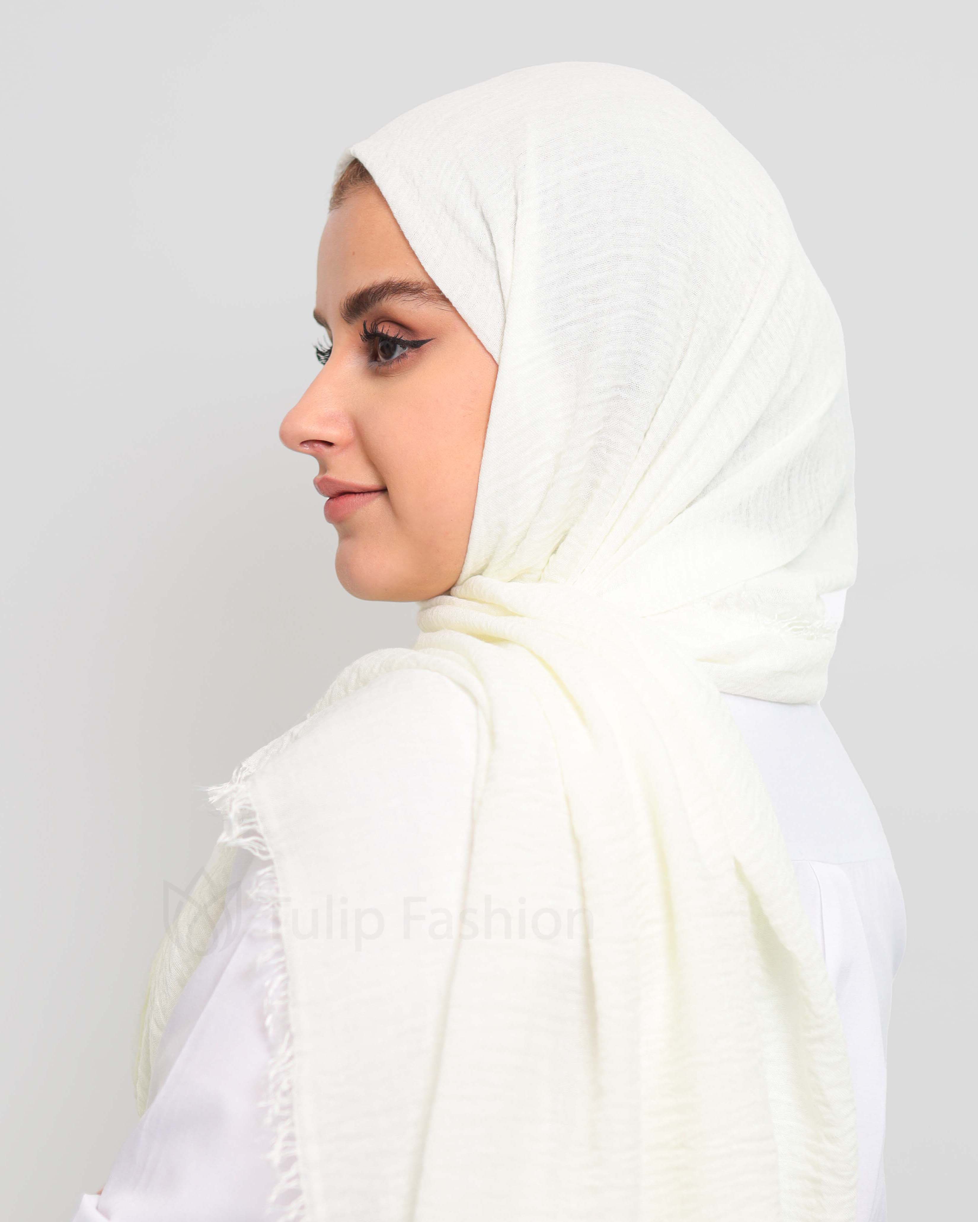 Hijab - Crinkle bomull - Off-White