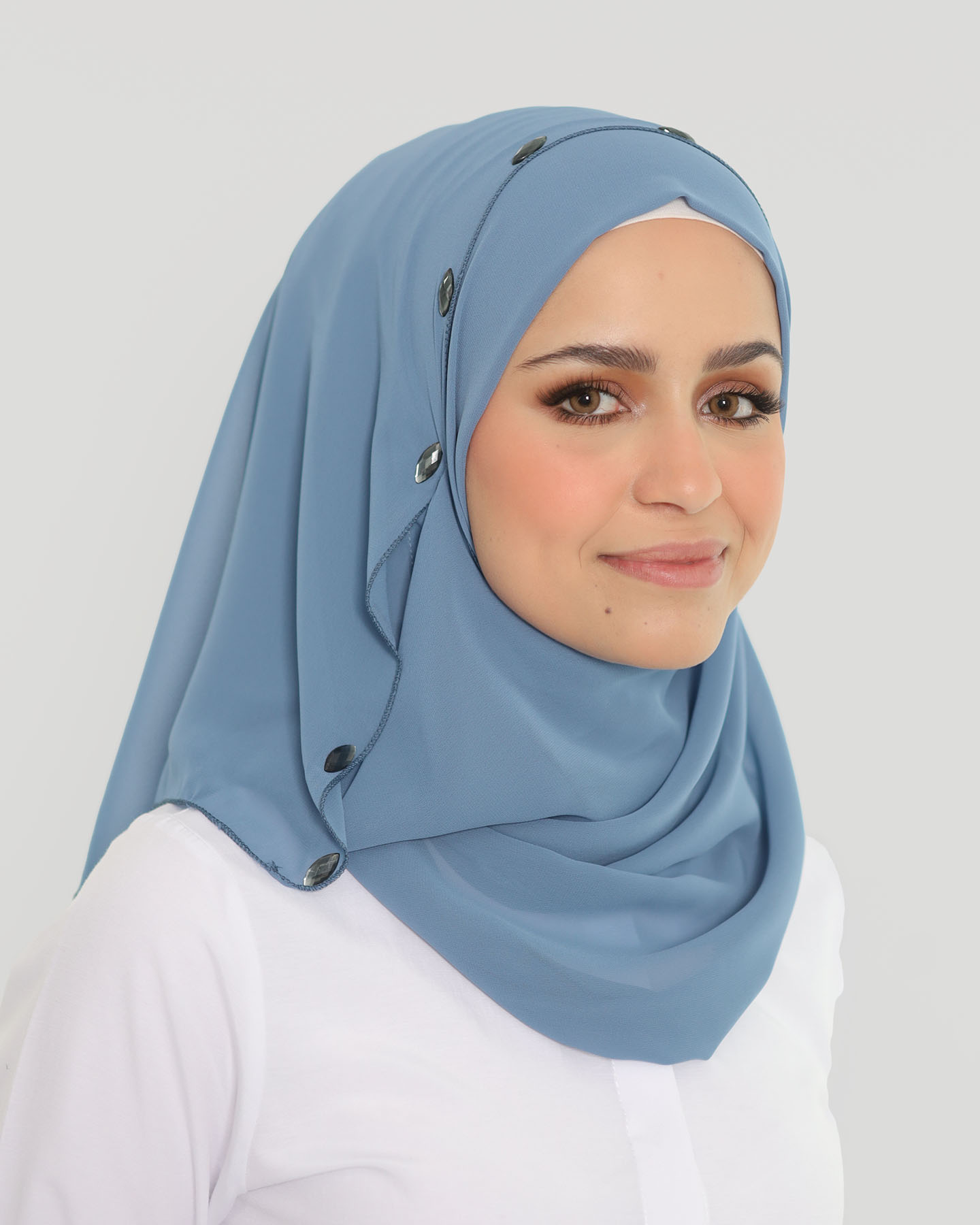 Hijab - Instant Chiffon Loop crystal - Havsblå