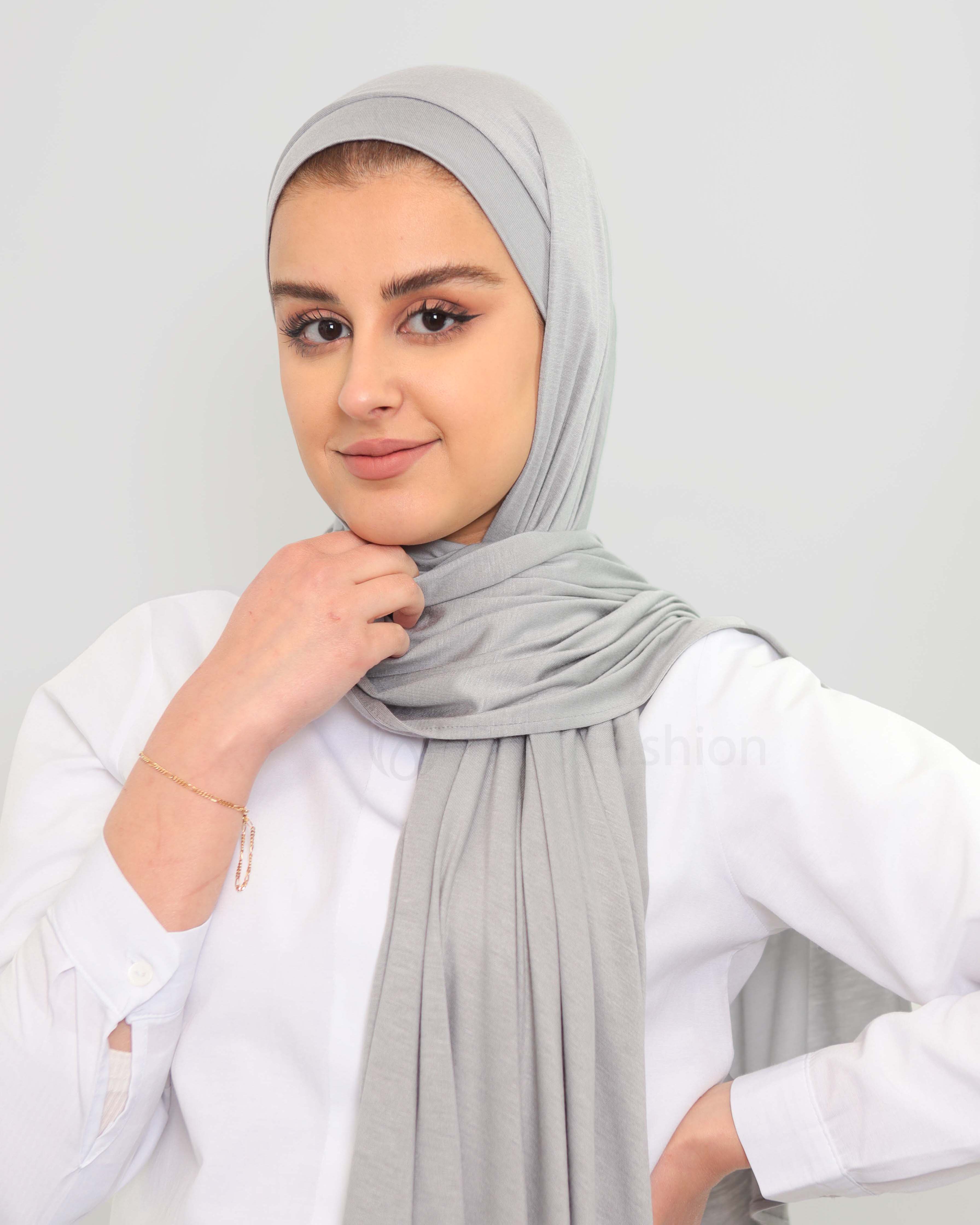 Hijab - Instant Jersey med undersjal - Ljusgrå