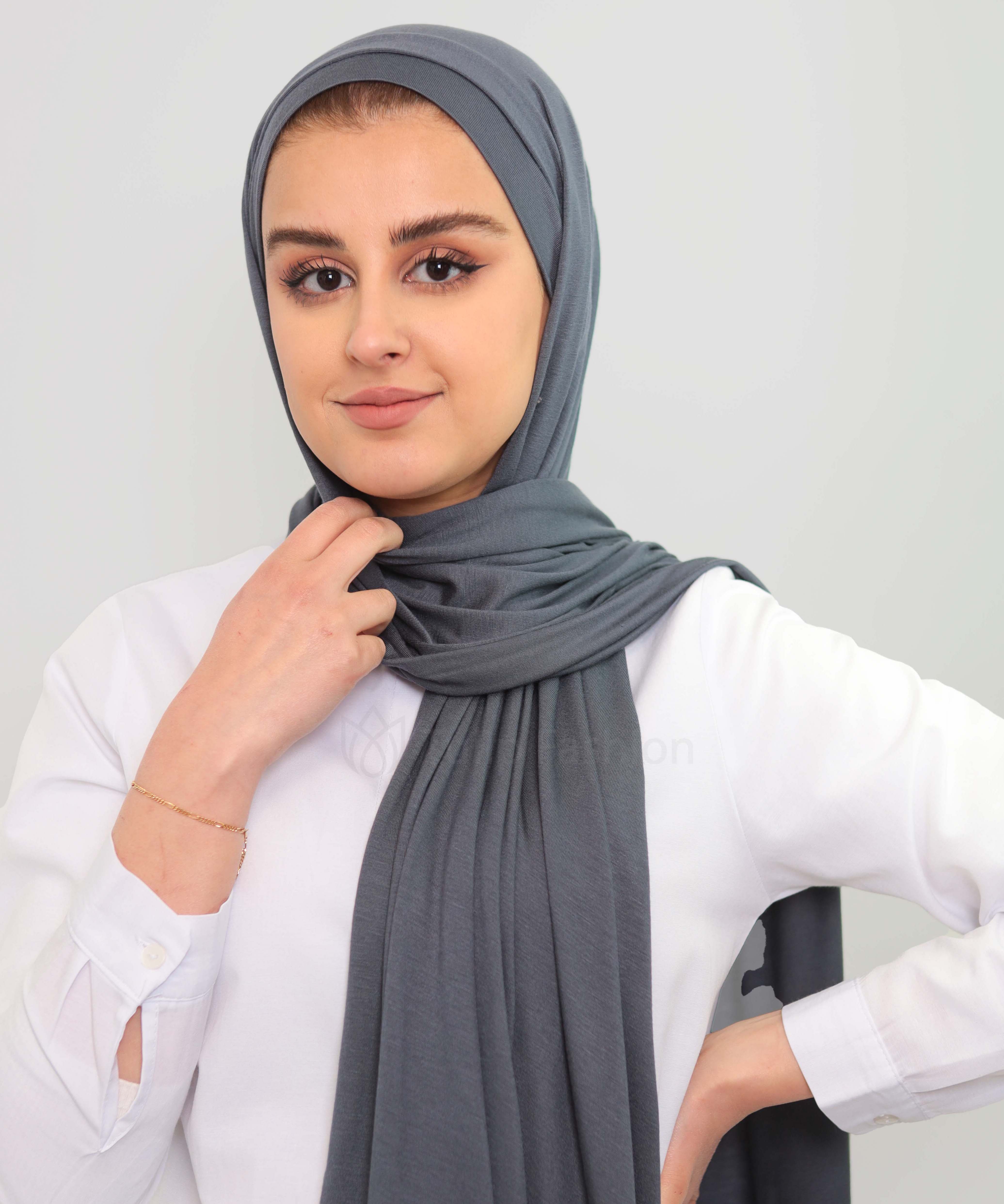 Hijab - Instant Jersey med undersjal - Mörkgrå