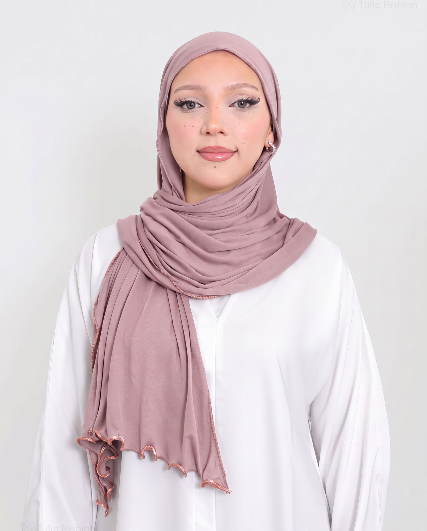 Hijab - Jersey med volangkanter - Djup Mauve