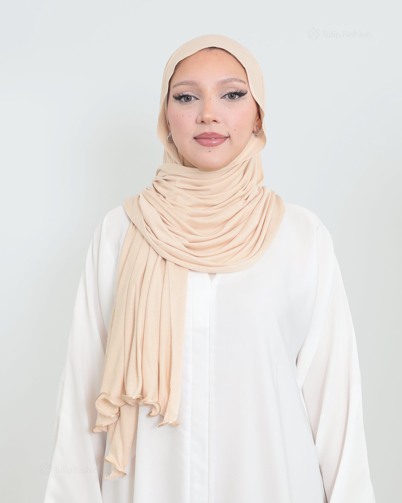 Hijab - Jersey med volangkanter - Ljusbeige