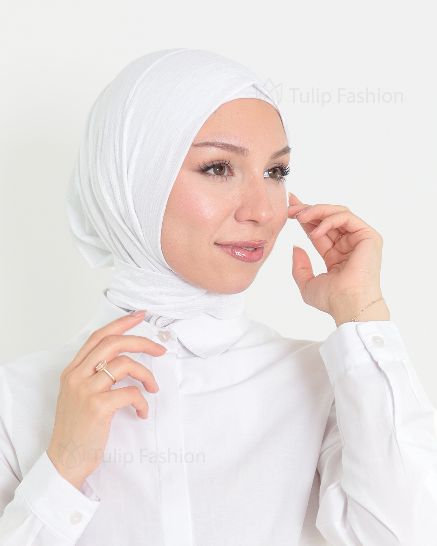 Hijab - Instant Lycra melerat - Vit