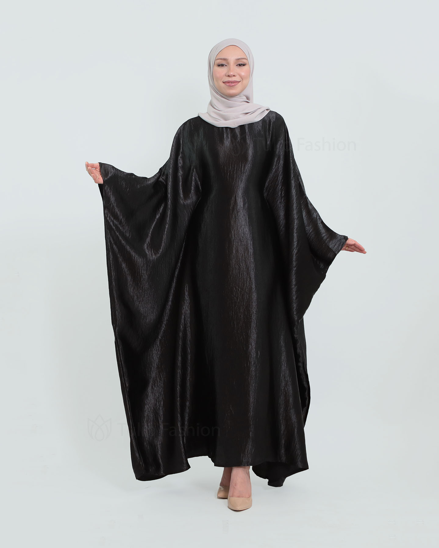 Butterfly Abaya i Satin - Svart