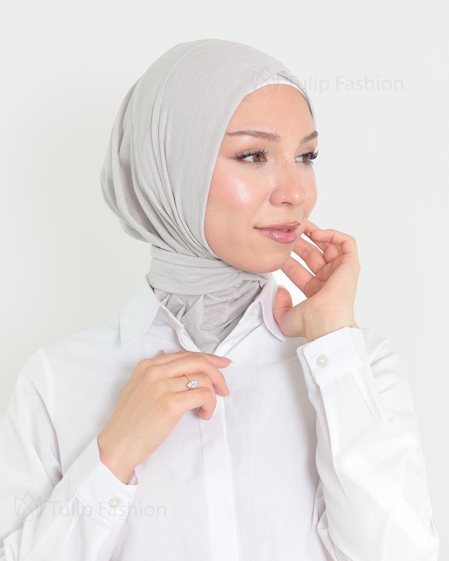 Hijab - Instant Lycra melerat - Ljusgrå