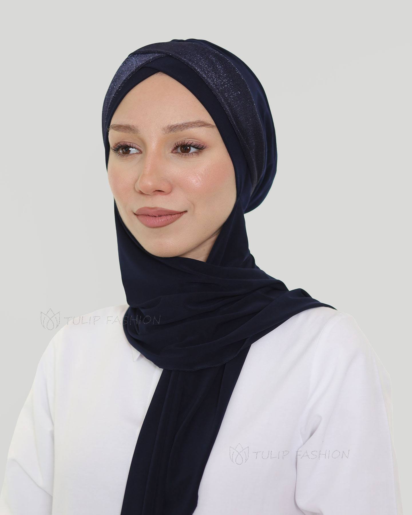 Turban med sjal - Tamara - Midnattsblå