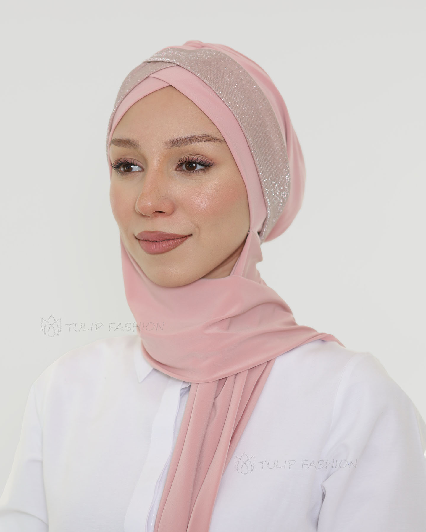 Turban med sjal - Tamara - Rosa