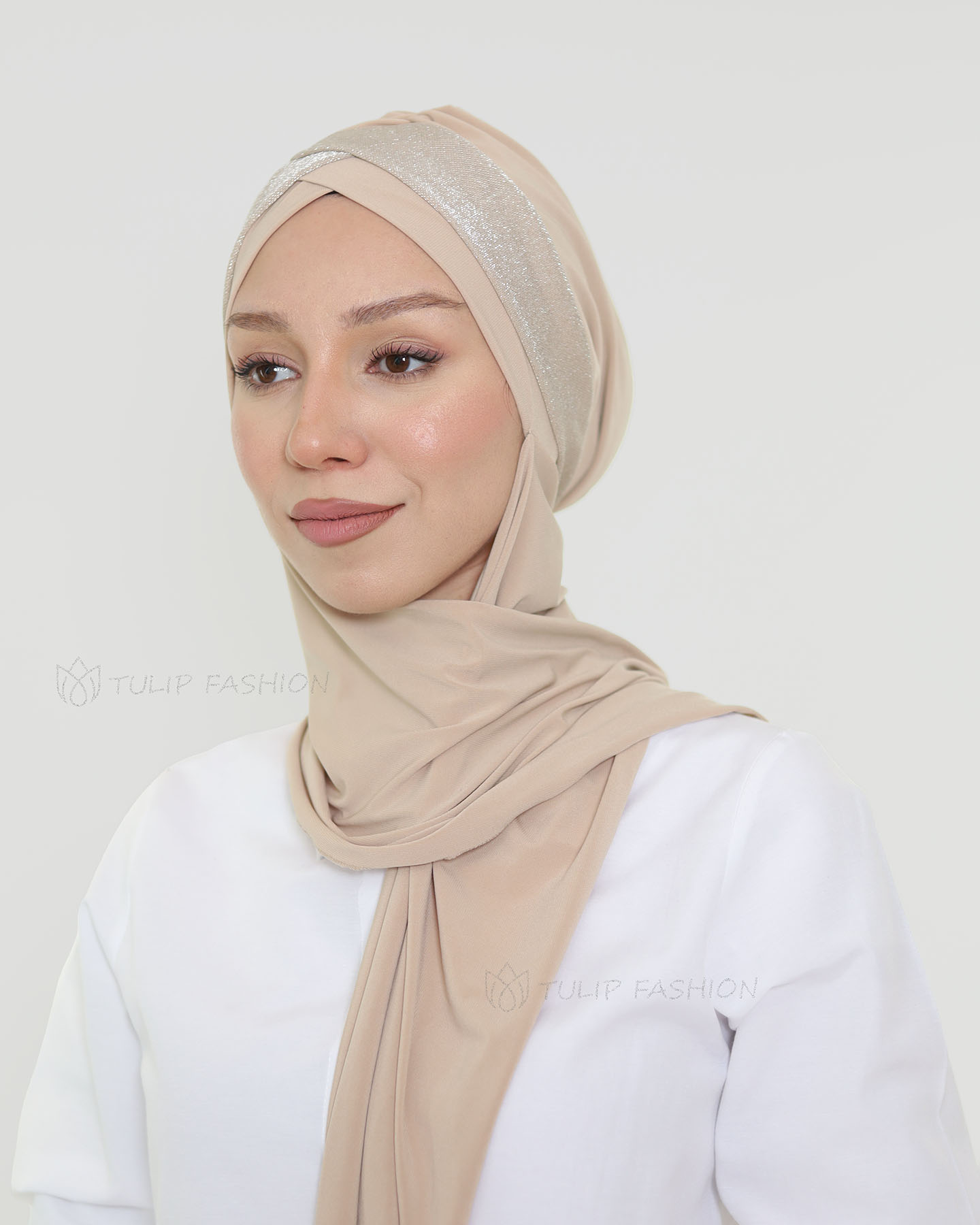 Turban med sjal - Tamara - Beige