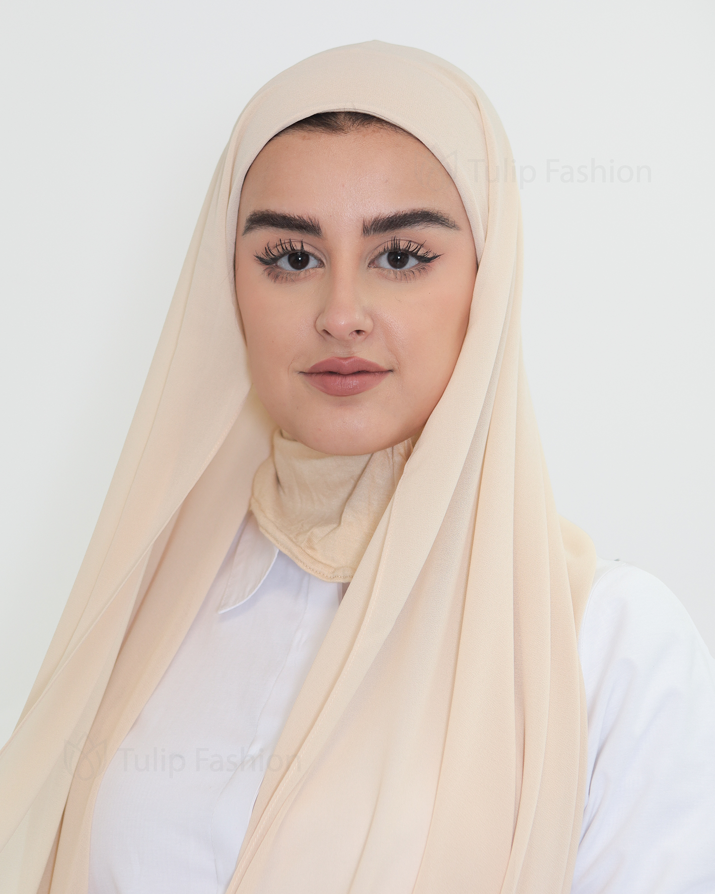 Hijab - Instant Chiffon med heltäckande undersjal - Kräm