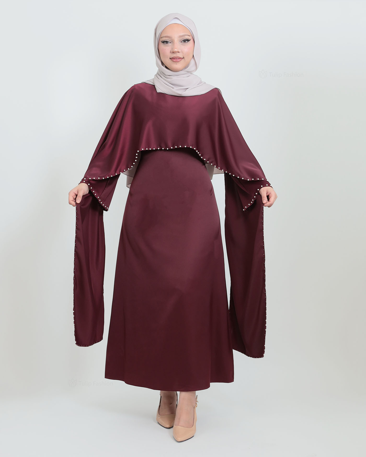 Maxiklänning med Cape - Vinröd