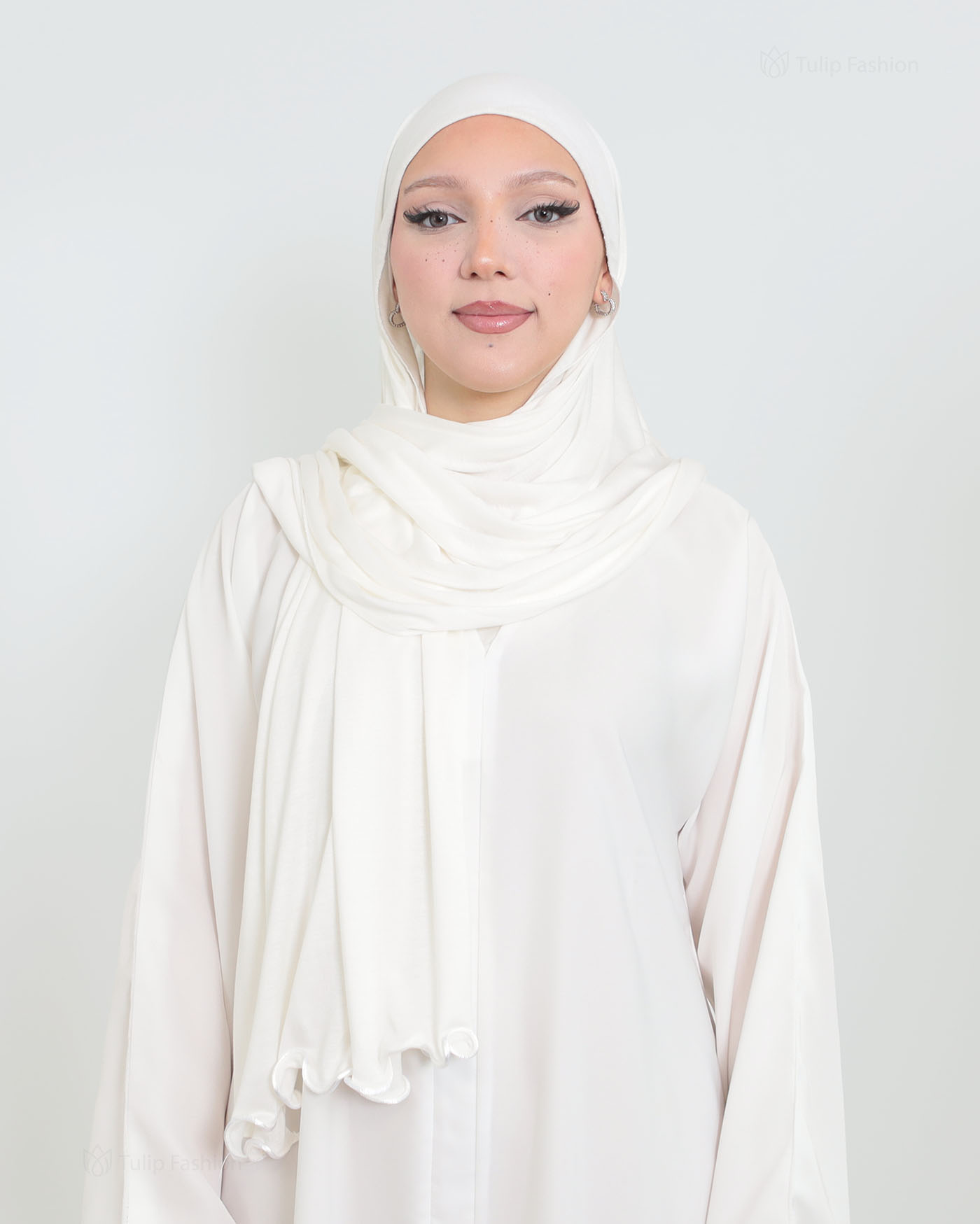 Hijab - Jersey med volangkanter - Off-White