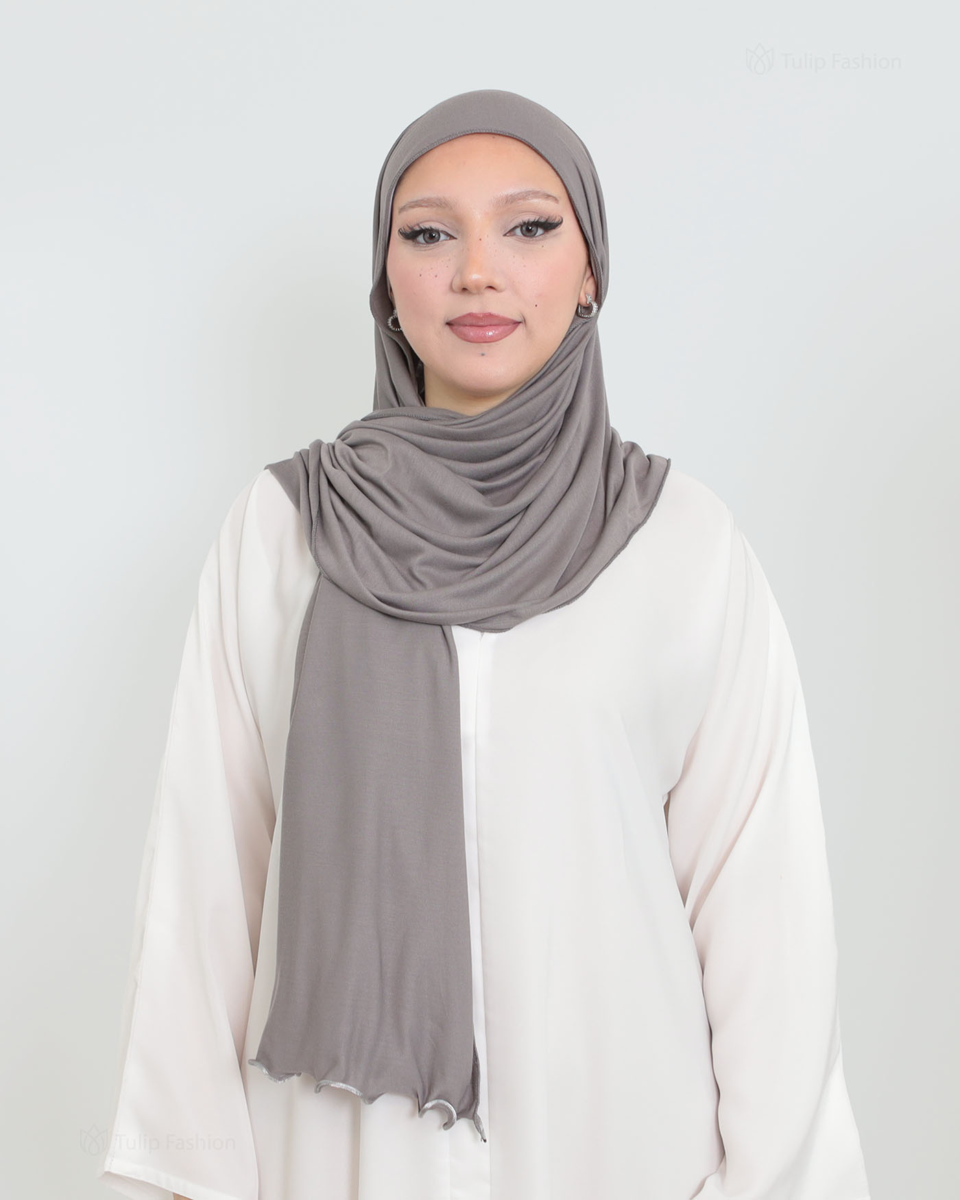 Hijab - Jersey med volangkanter - Medelgrå