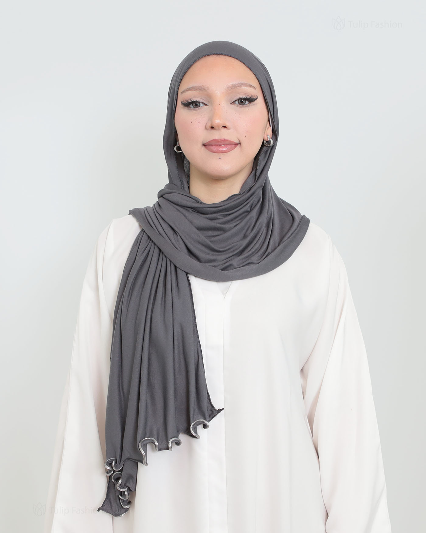 Hijab - Jersey med volangkanter - Mörkgrå