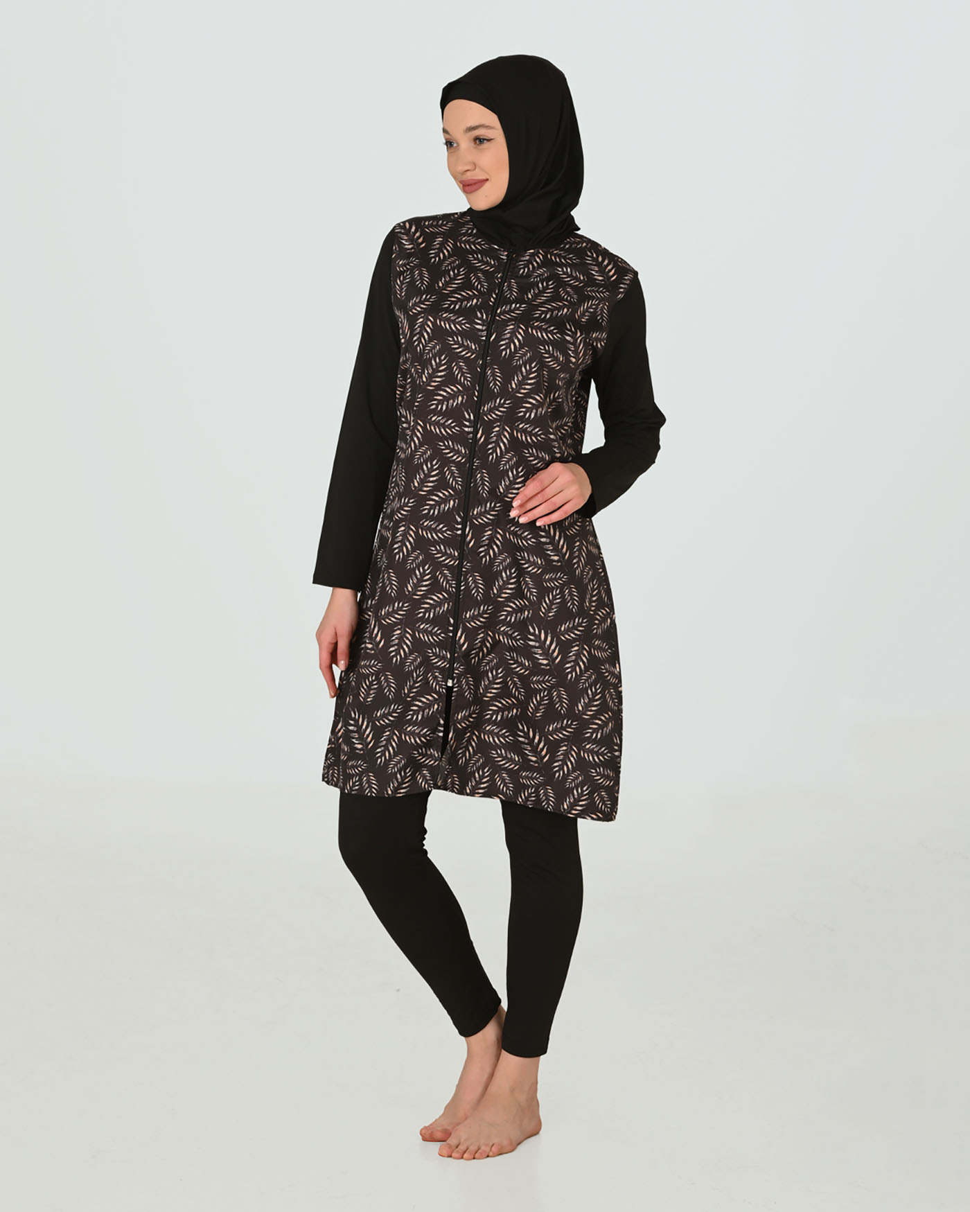 Muslimsk baddräkt med hijab - Brunt socker