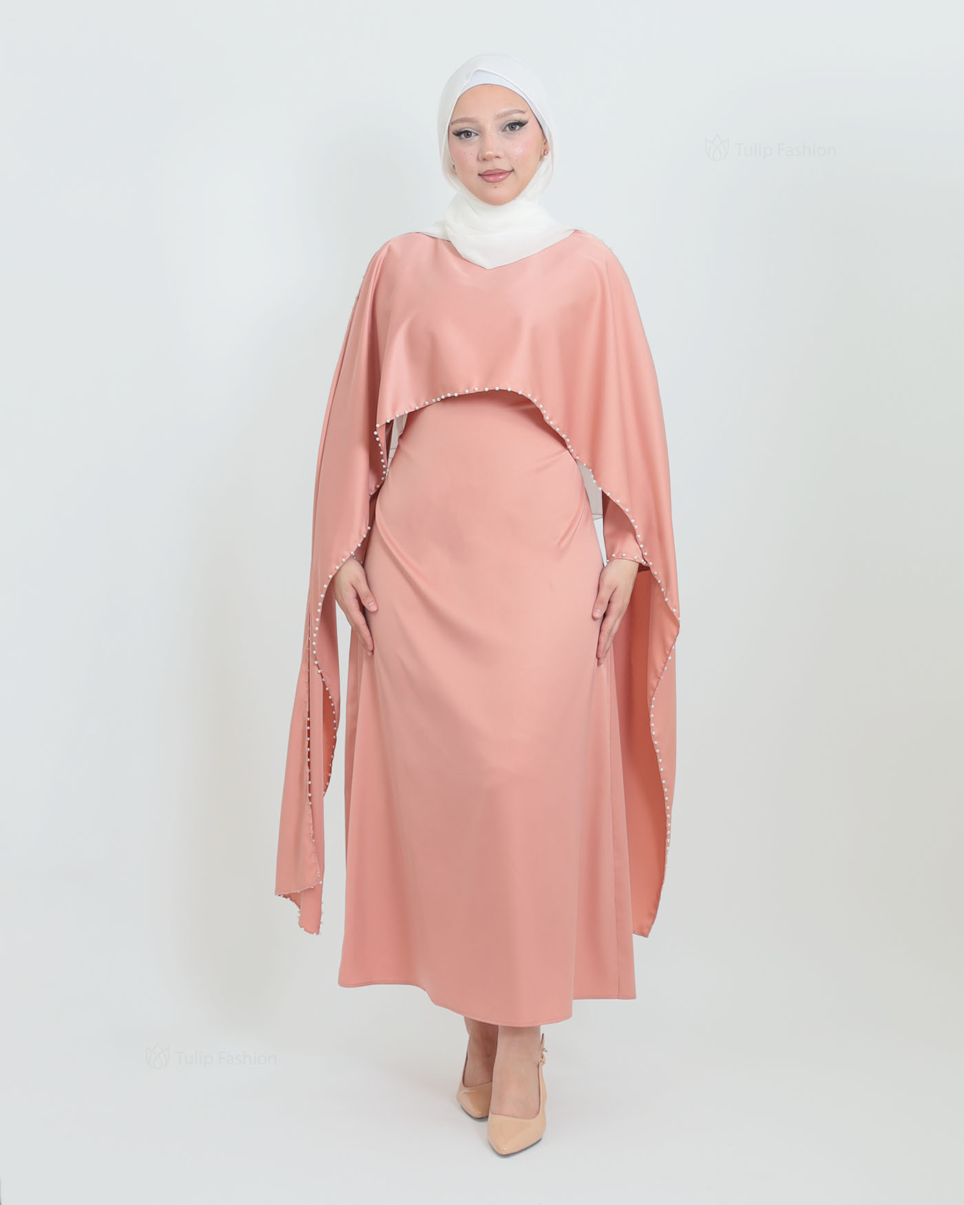 Maxiklänning med Cape - Ljusrosa