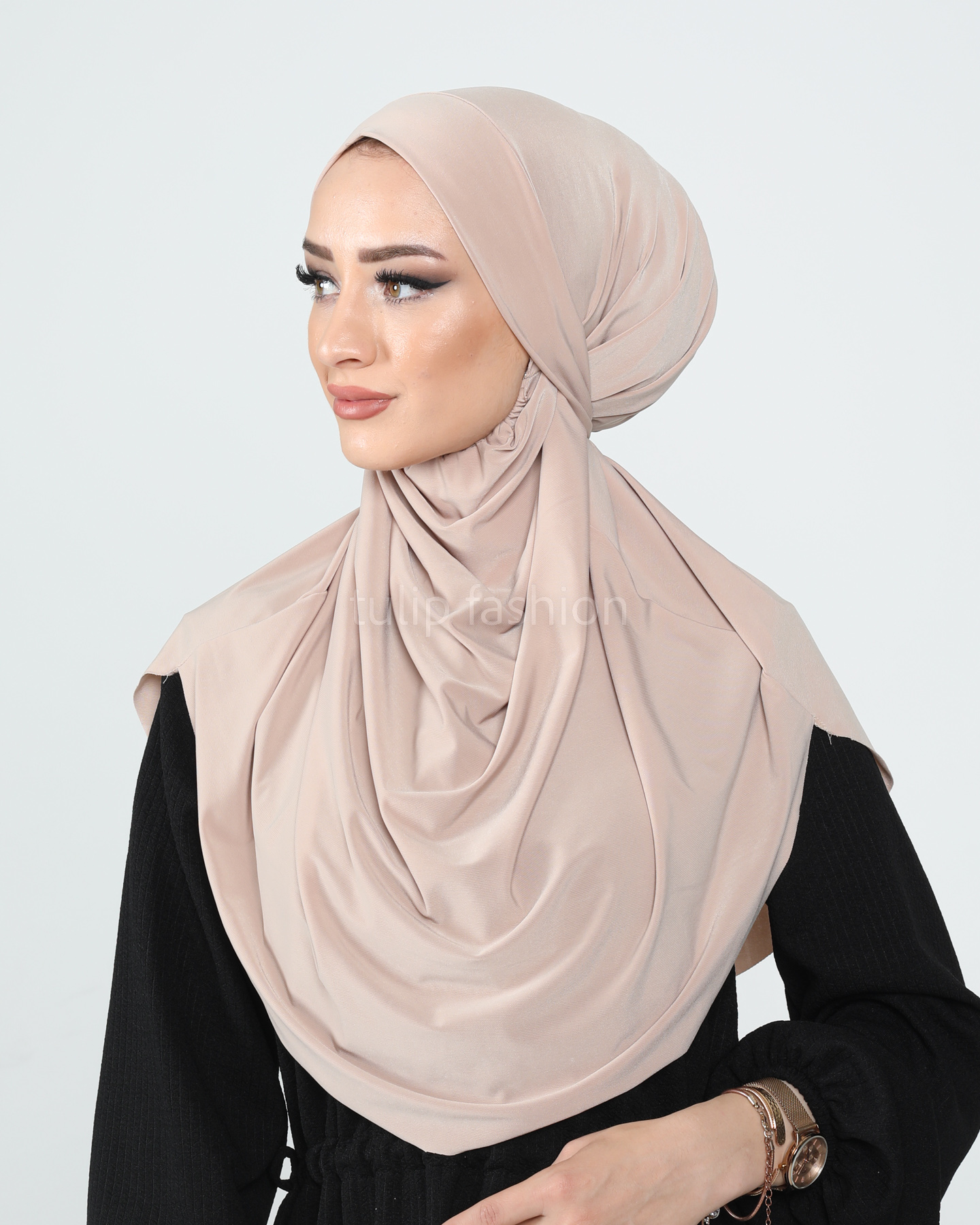 Hijab - Instant lycra med band - Beige