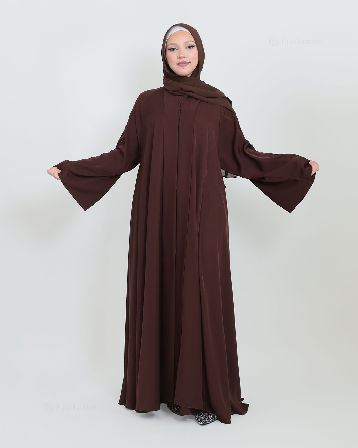 Butterfly Abaya med matchande Hijab - Brun