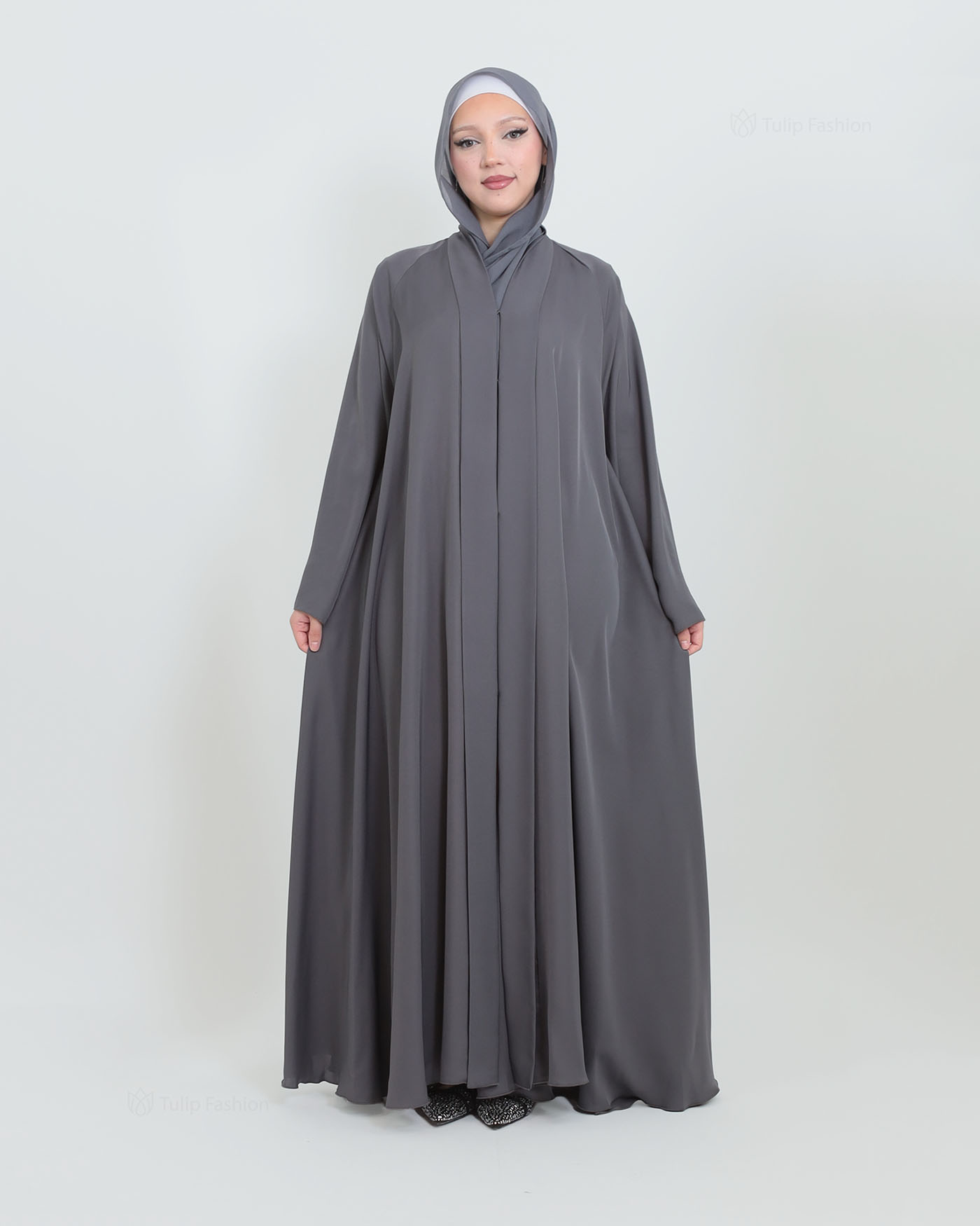 Butterfly Abaya med matchande Hijab - Mörkgrå