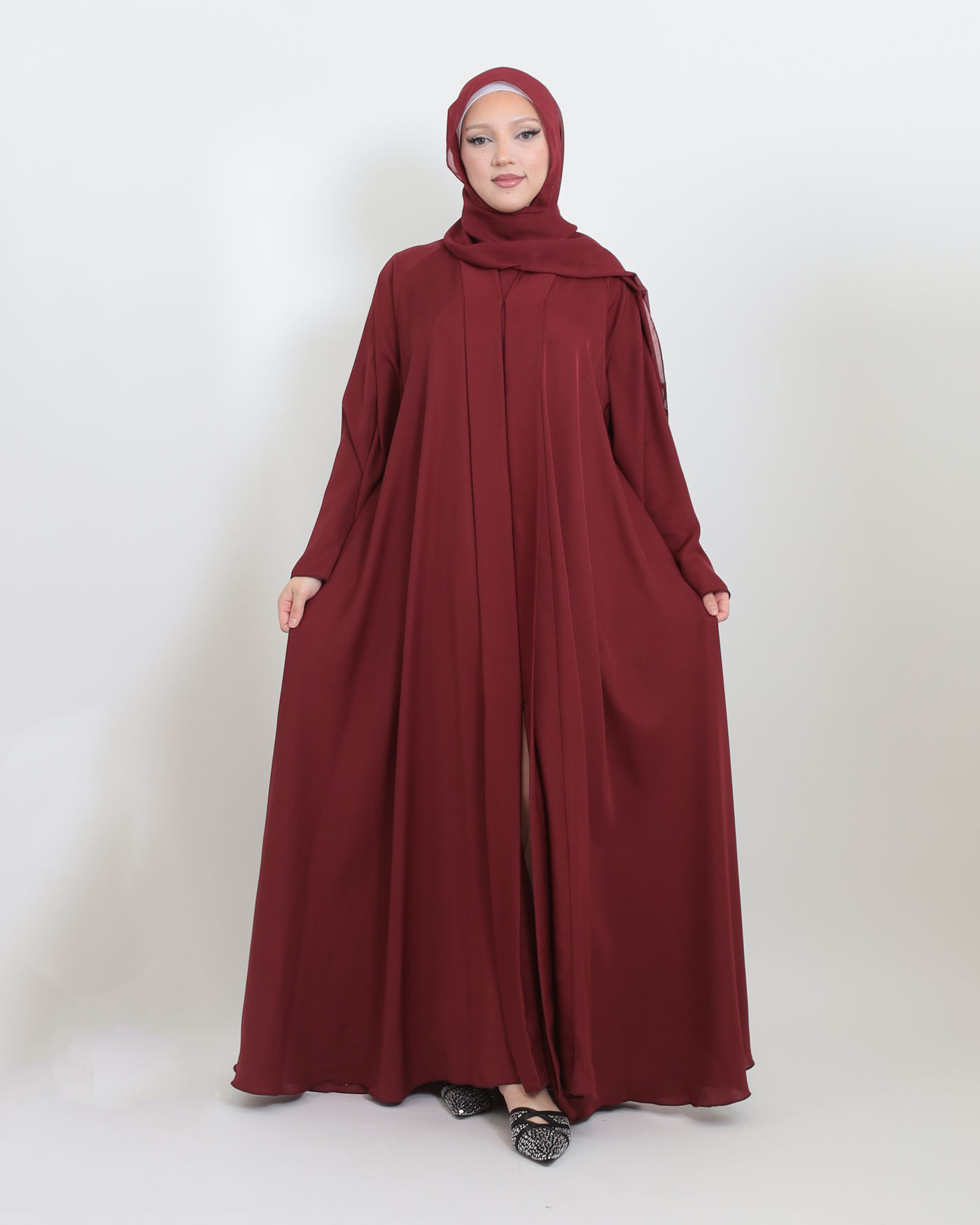 Butterfly Abaya med matchande Hijab - Maroon