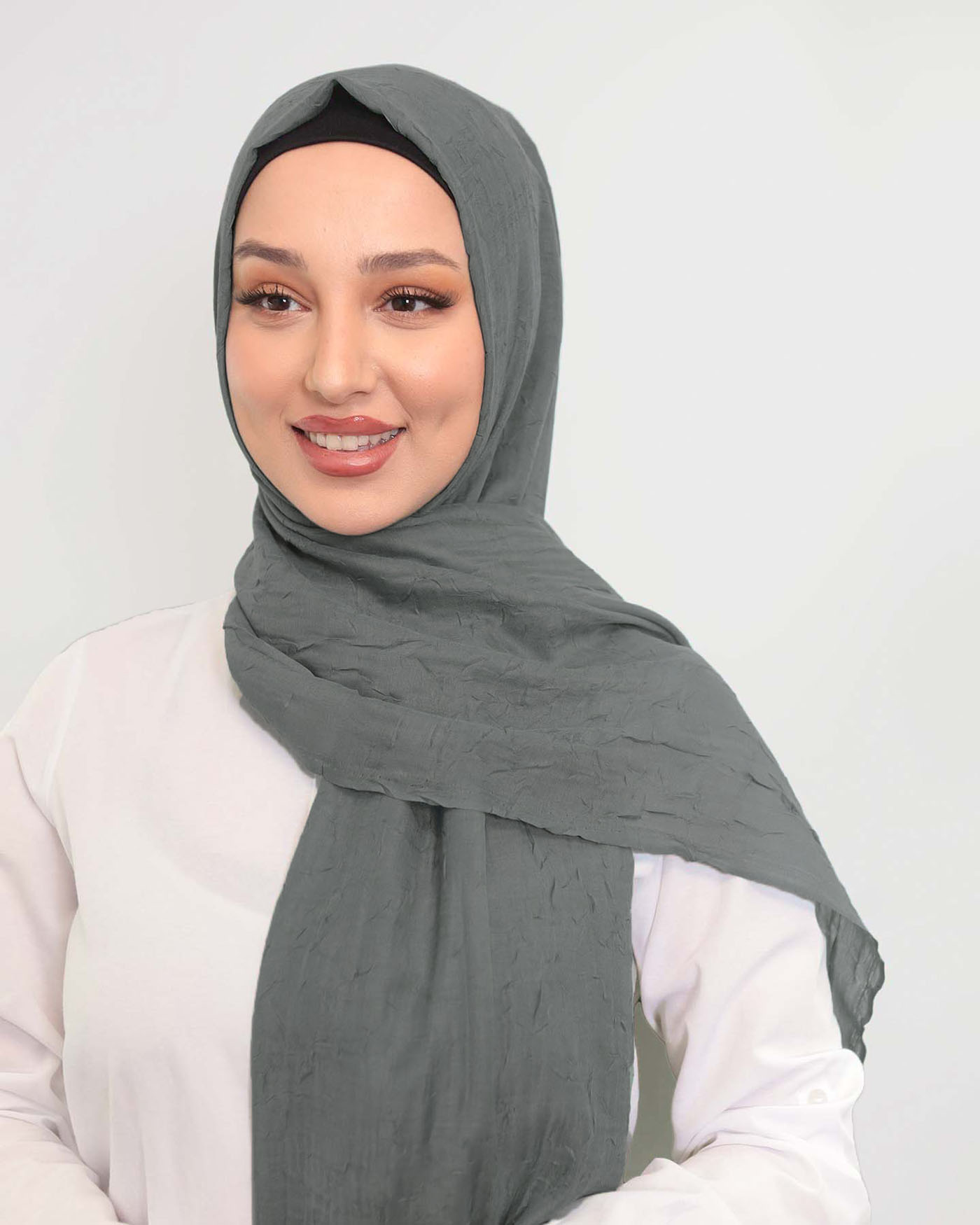 Hijab - Crinkle Vävt - Mörkgrå