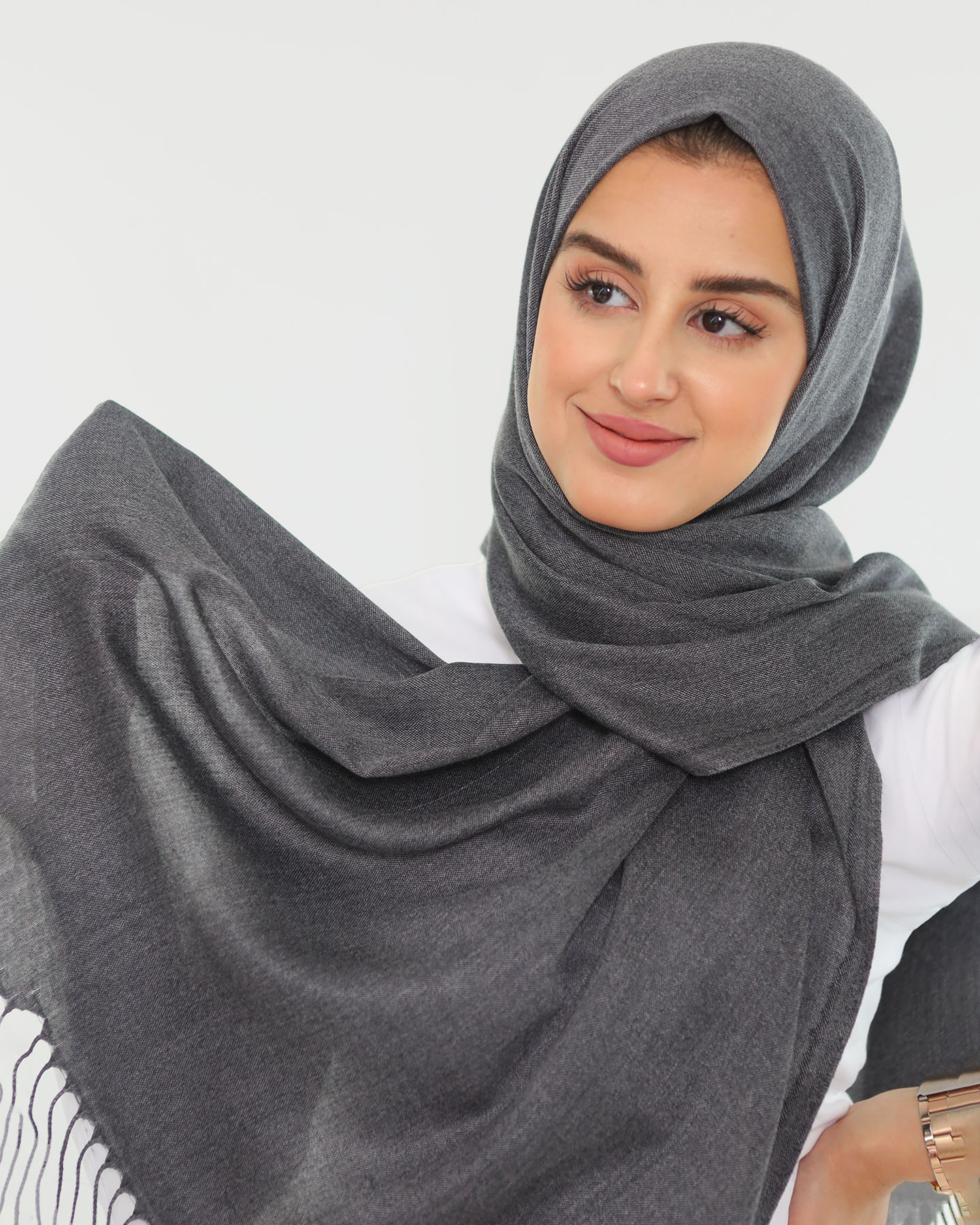 Hijab - Pashmina - Mörkgrå