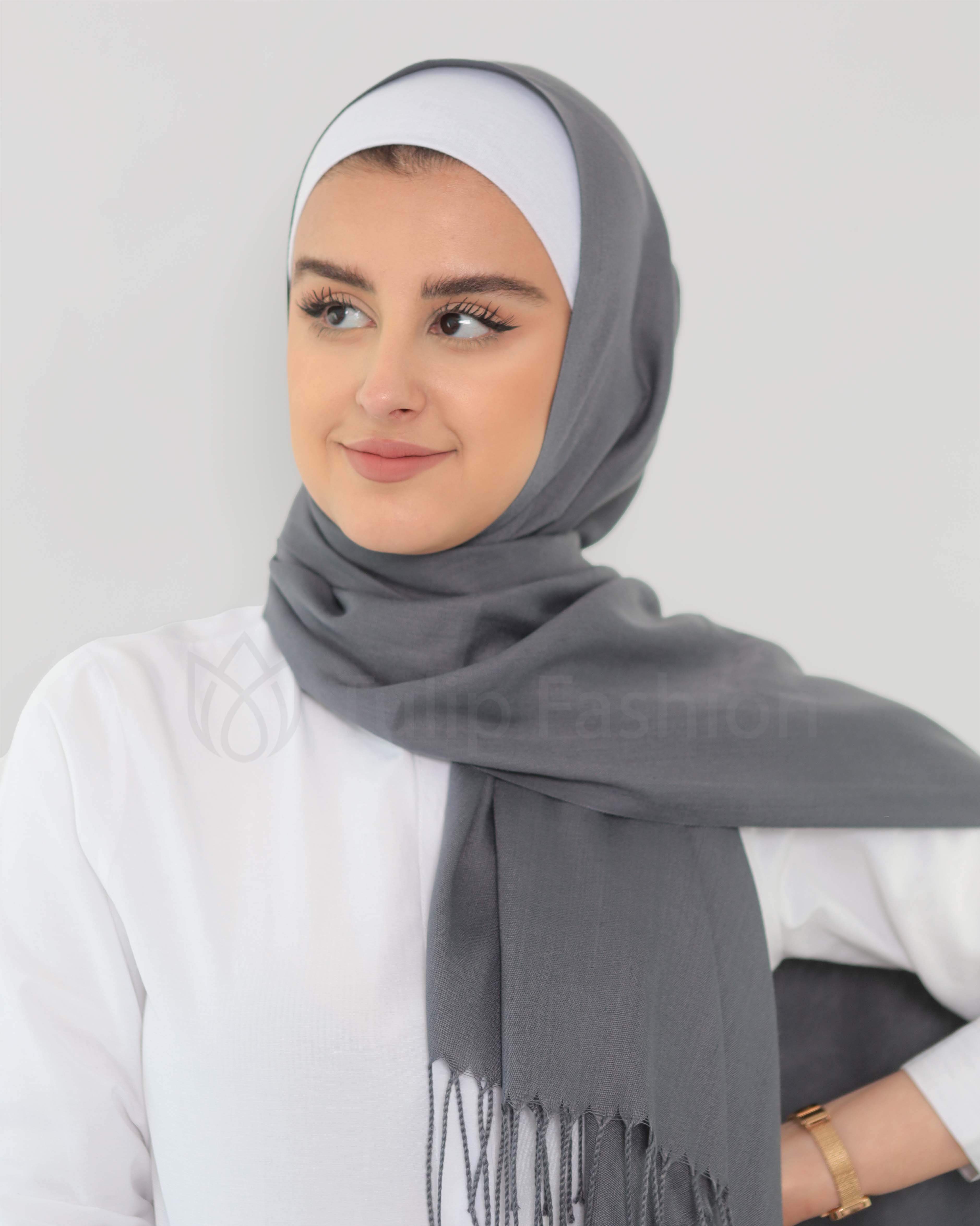 Hijab - Pashmina - Mörkgrå