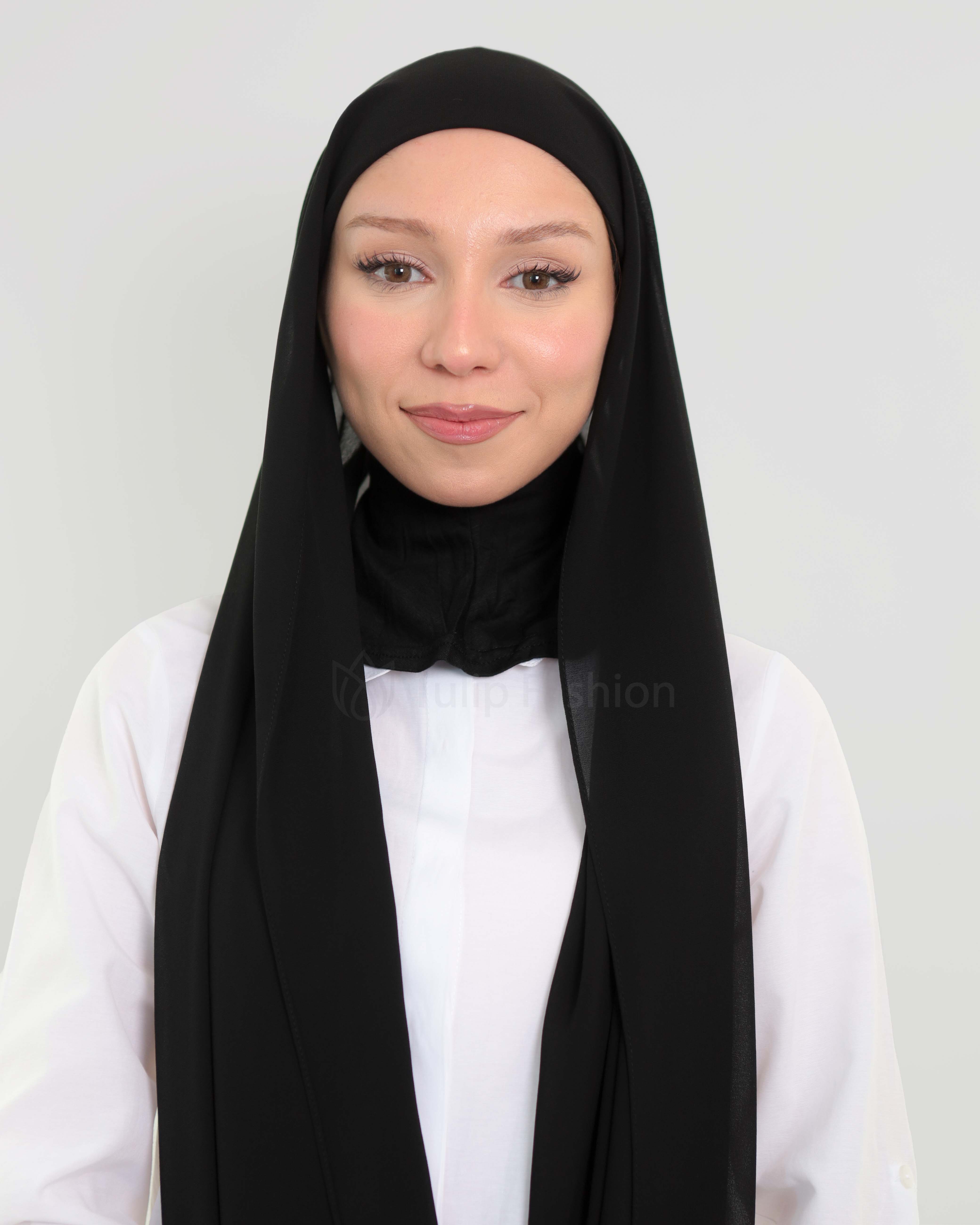 Hijab - Instant Chiffon med heltäckande undersjal - Svart