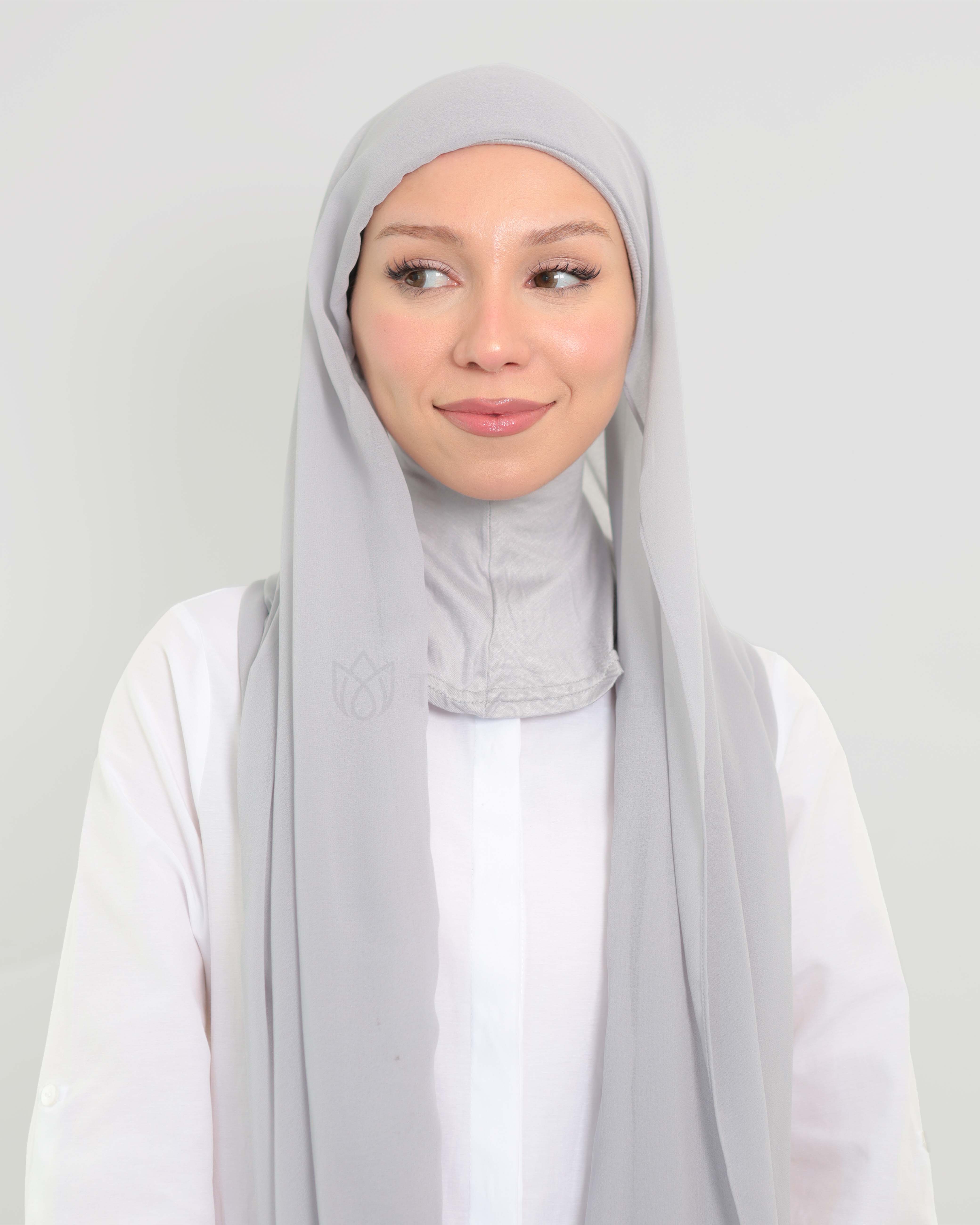Hijab - Instant Chiffon med heltäckande undersjal - Ljusgrå