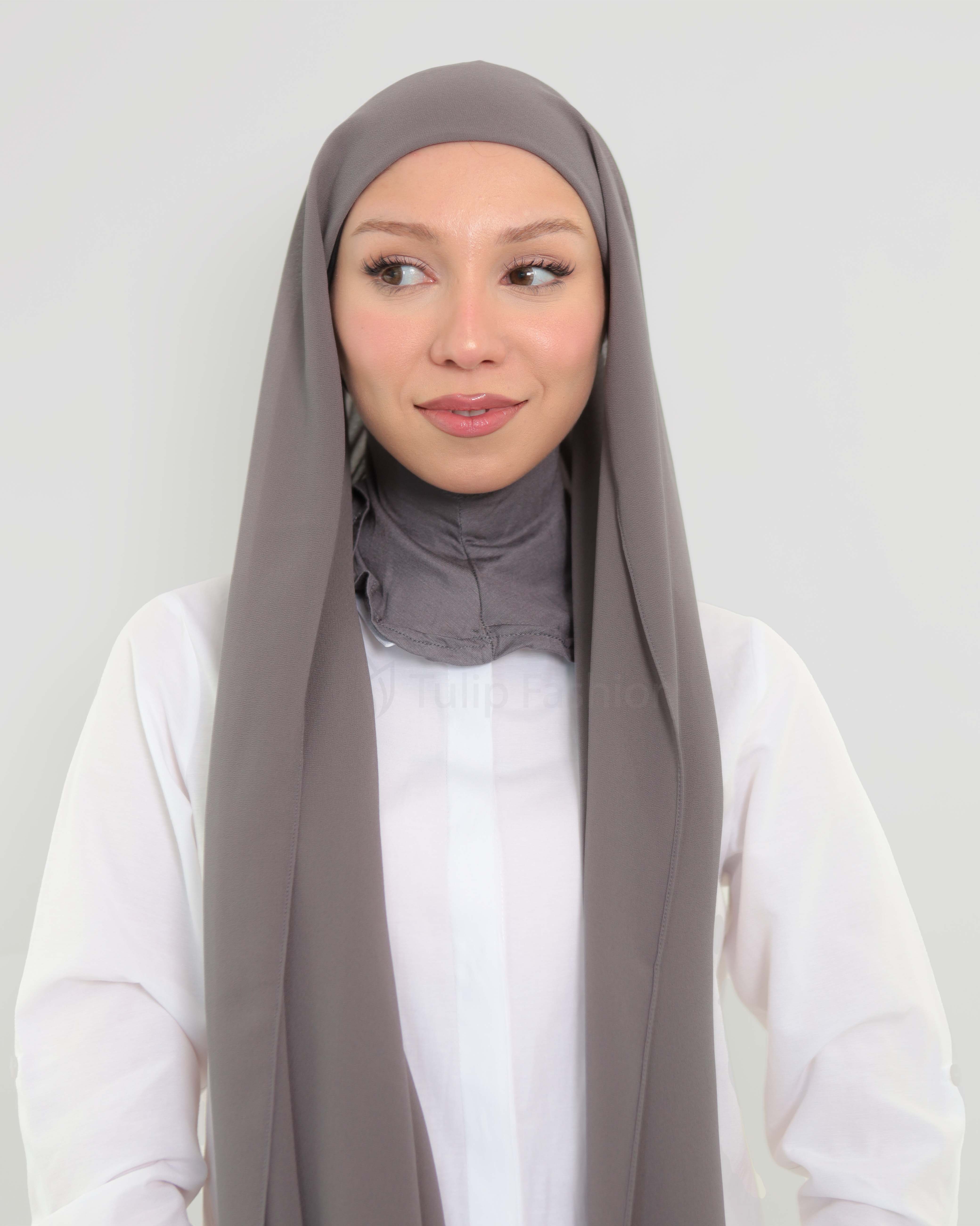 Hijab - Instant Chiffon med heltäckande undersjal - Grå