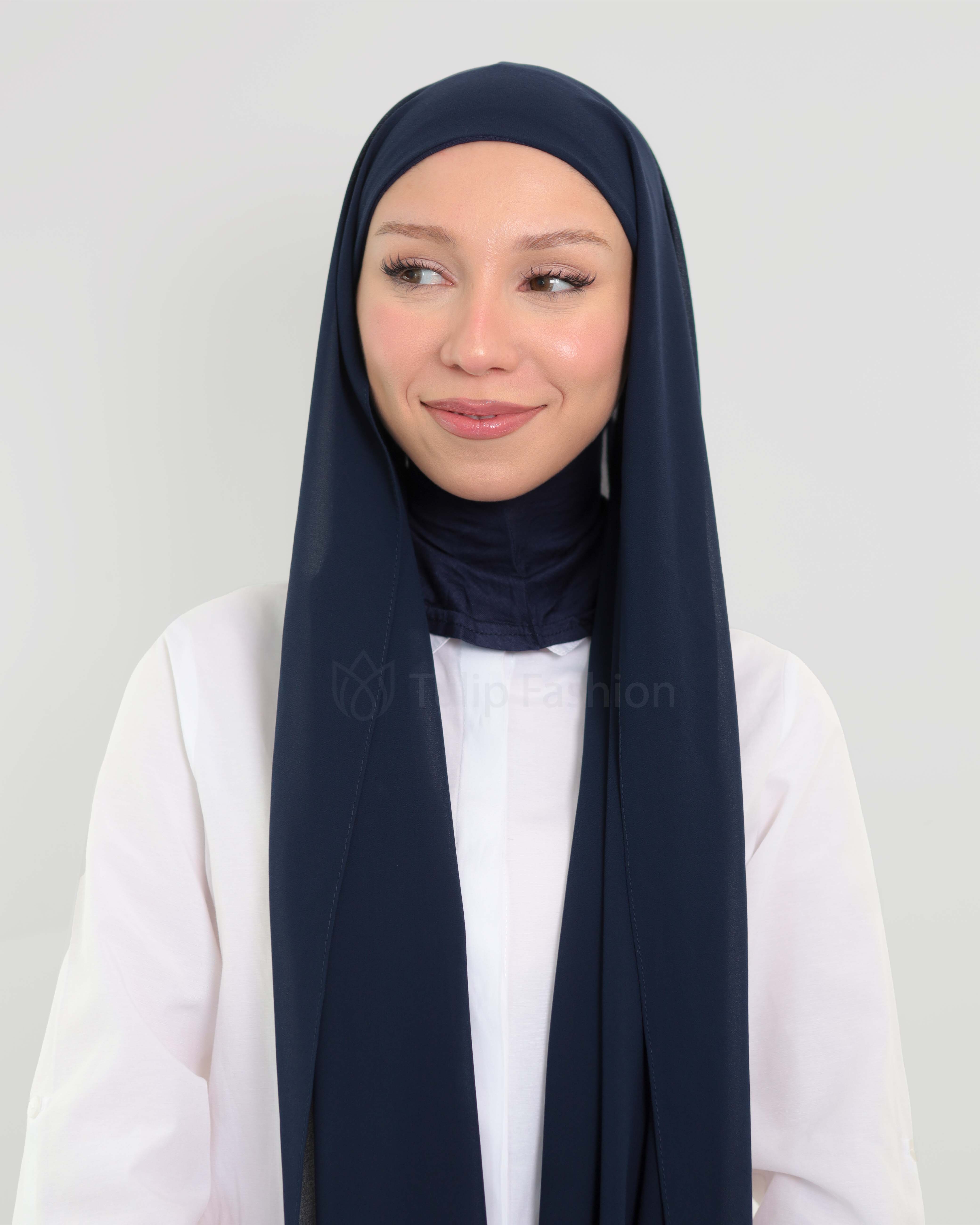 Hijab - Instant Chiffon med heltäckande undersjal - Midnattsblå