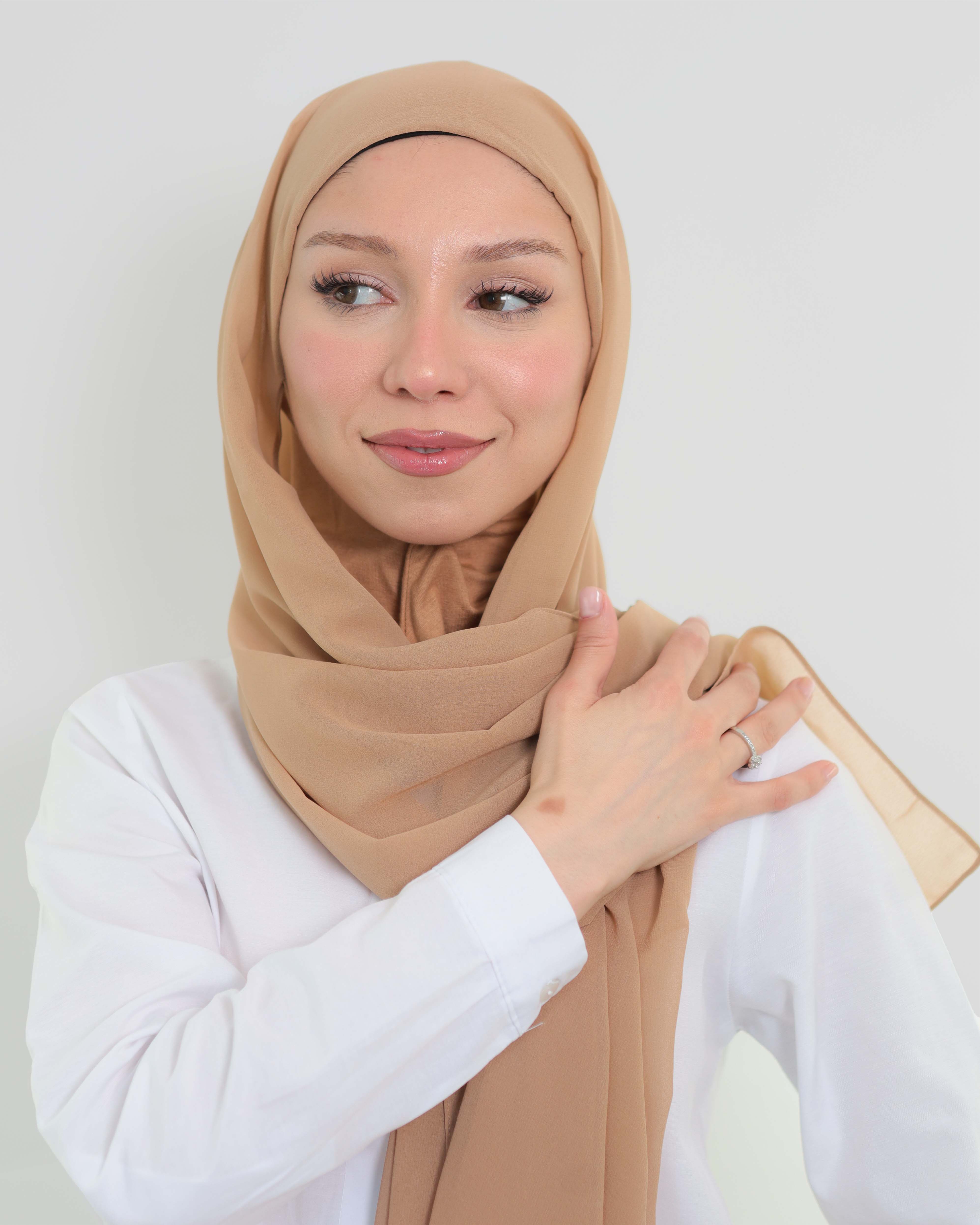 Hijab - Instant Chiffon med heltäckande undersjal - Kamel Beige