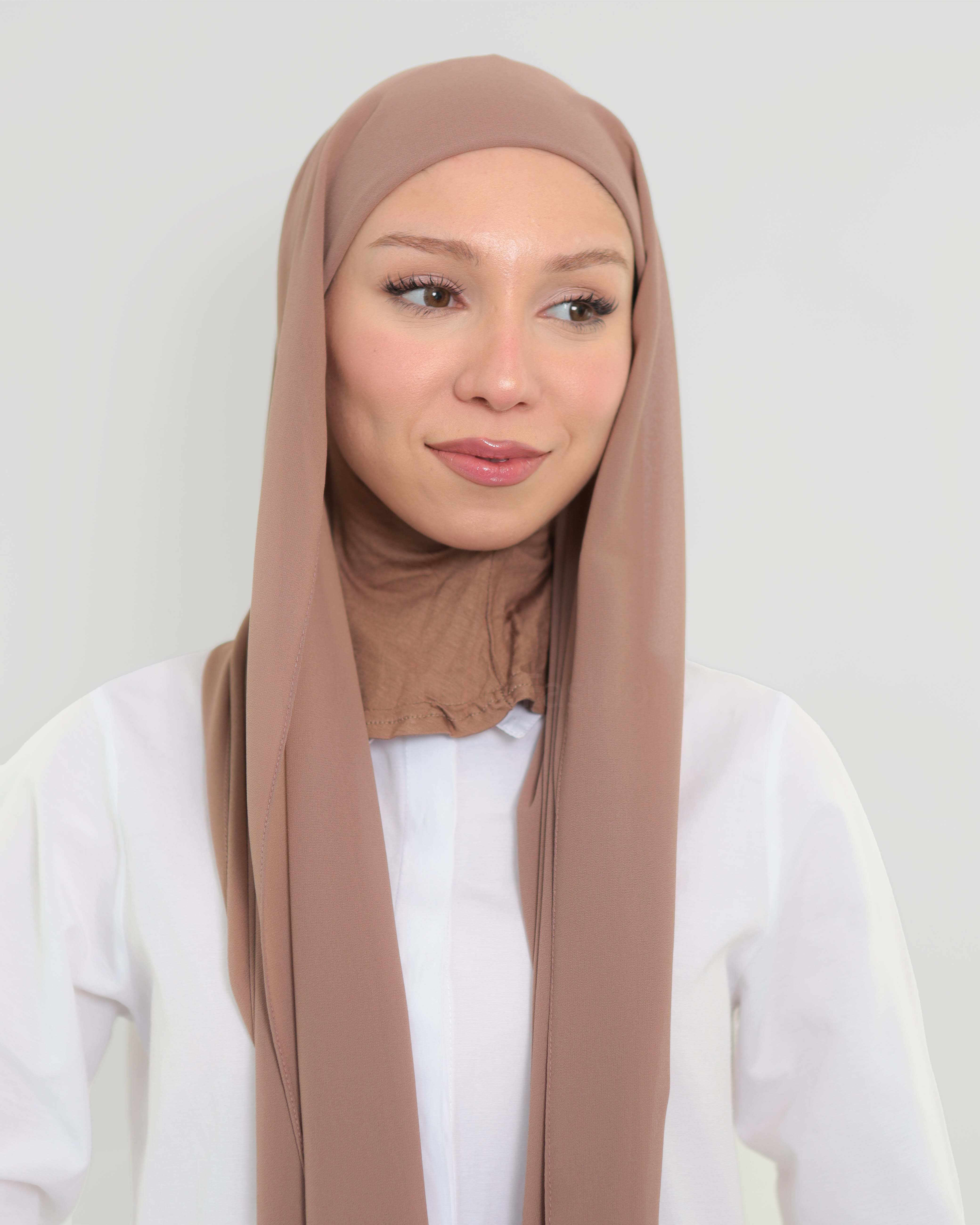 Hijab - Instant Chiffon med heltäckande undersjal - Hassel Brun