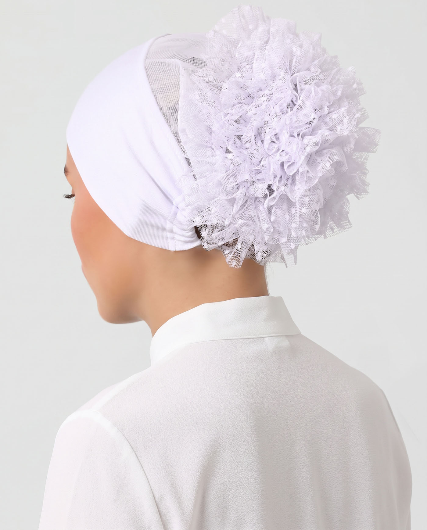 Adjustable Underscarf with Silicone and Puff - White